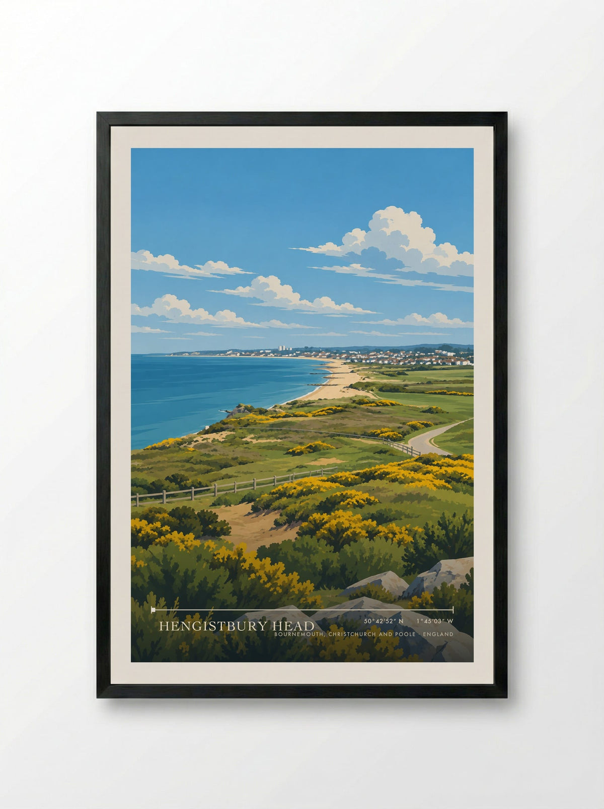 Hengistbury Head, Bournemouth, Christchurch and Poole | Travel Poster - Framed Print Black