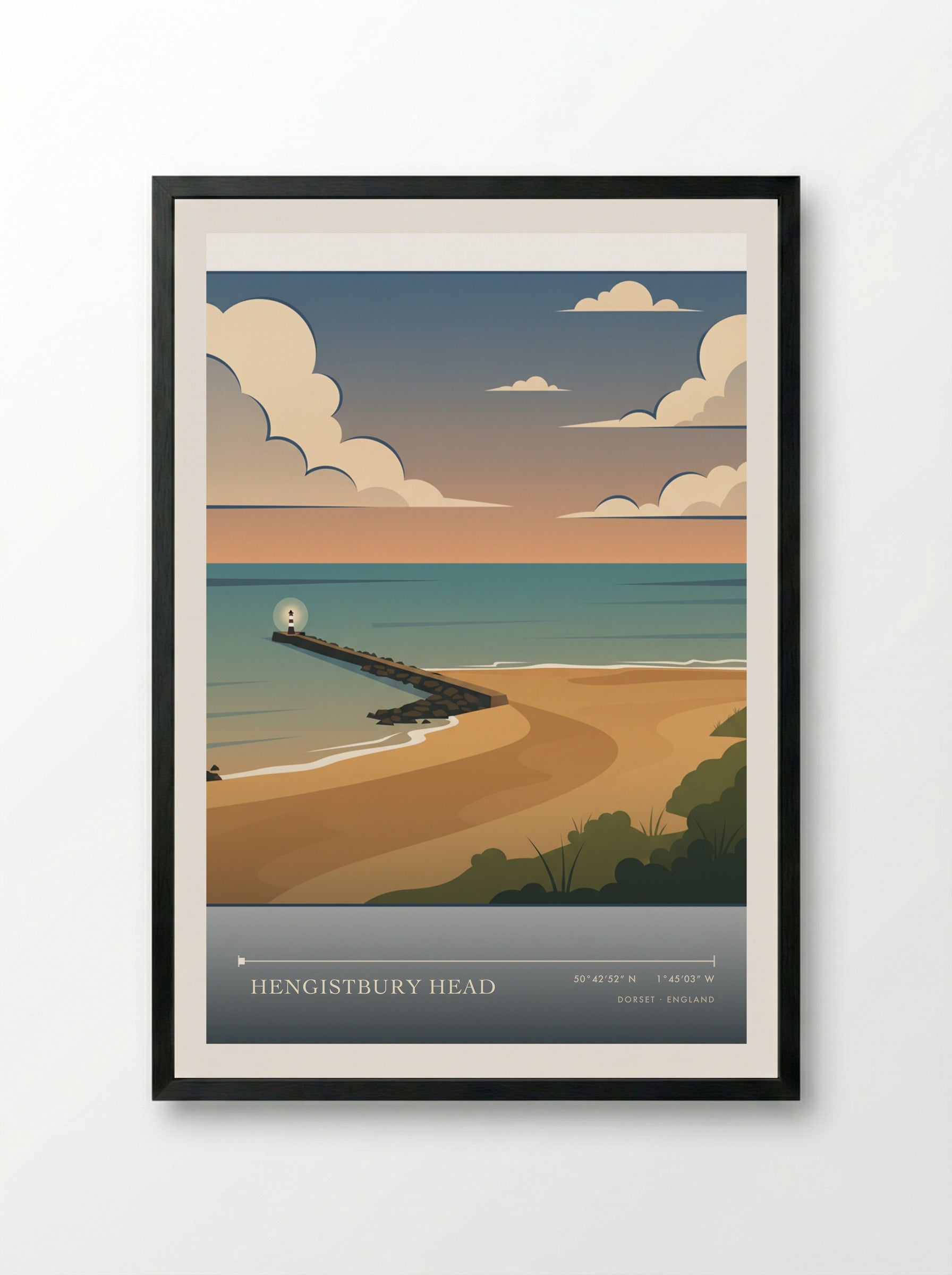 Hengistbury Head Dorset England Travel Poster - Framed Print Black