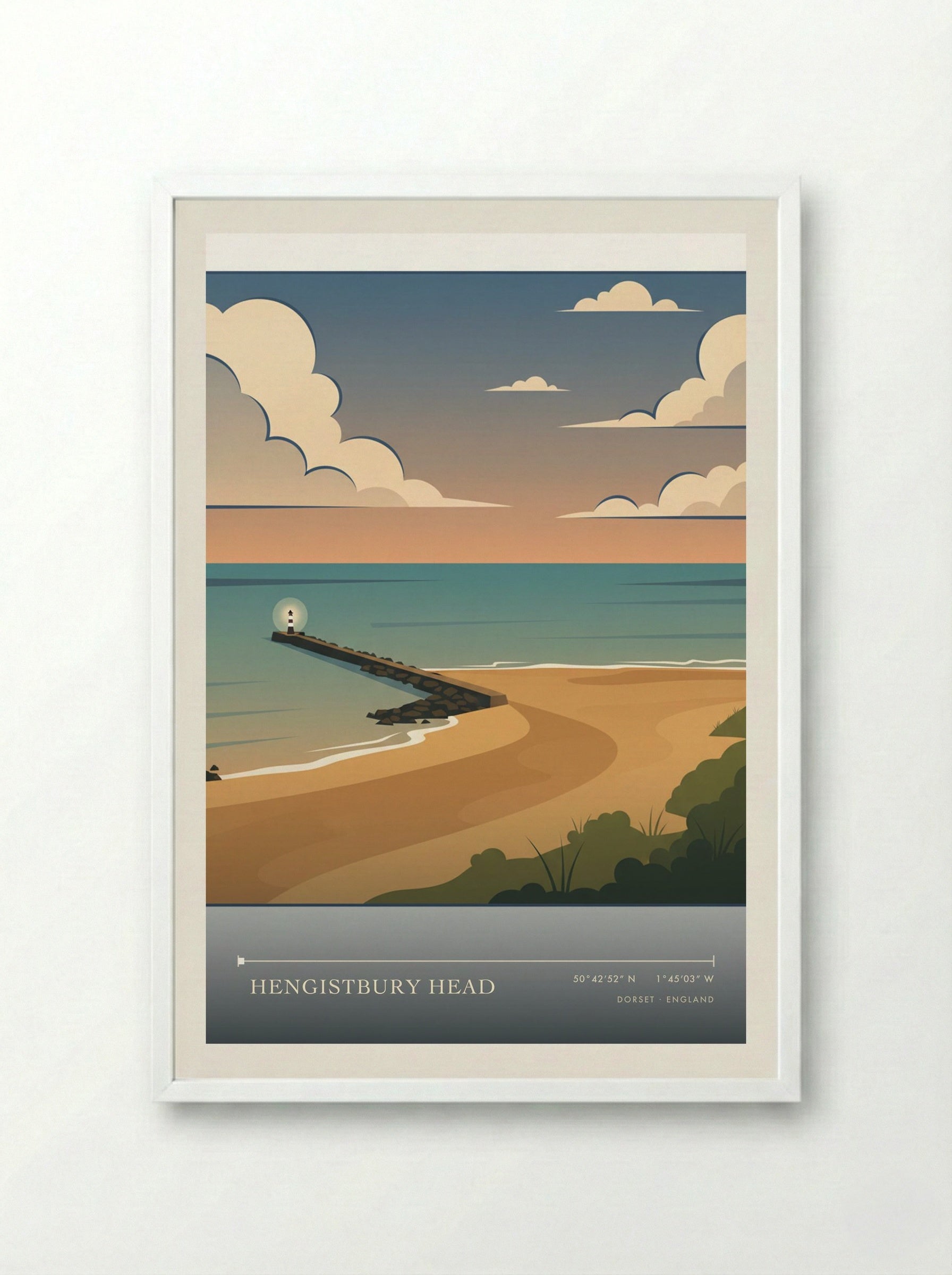 Hengistbury Head Dorset England Travel Poster - Framed Print White