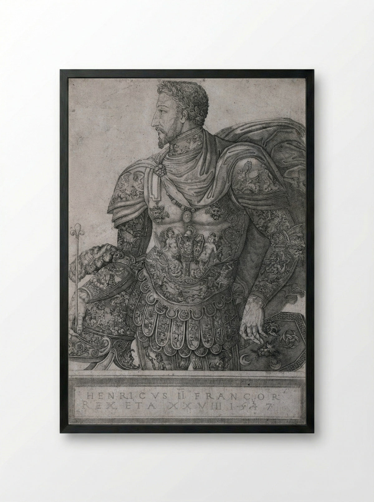 Henri II, King of France, at the age of 28 - Nicolo della Casa - Framed Print Black