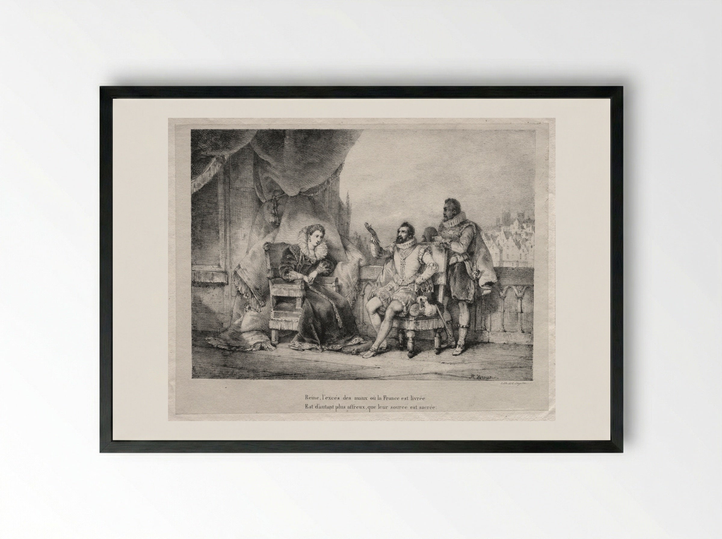 Henri IV with Queen Elizabeth - Horace Vernet - Framed Print Black