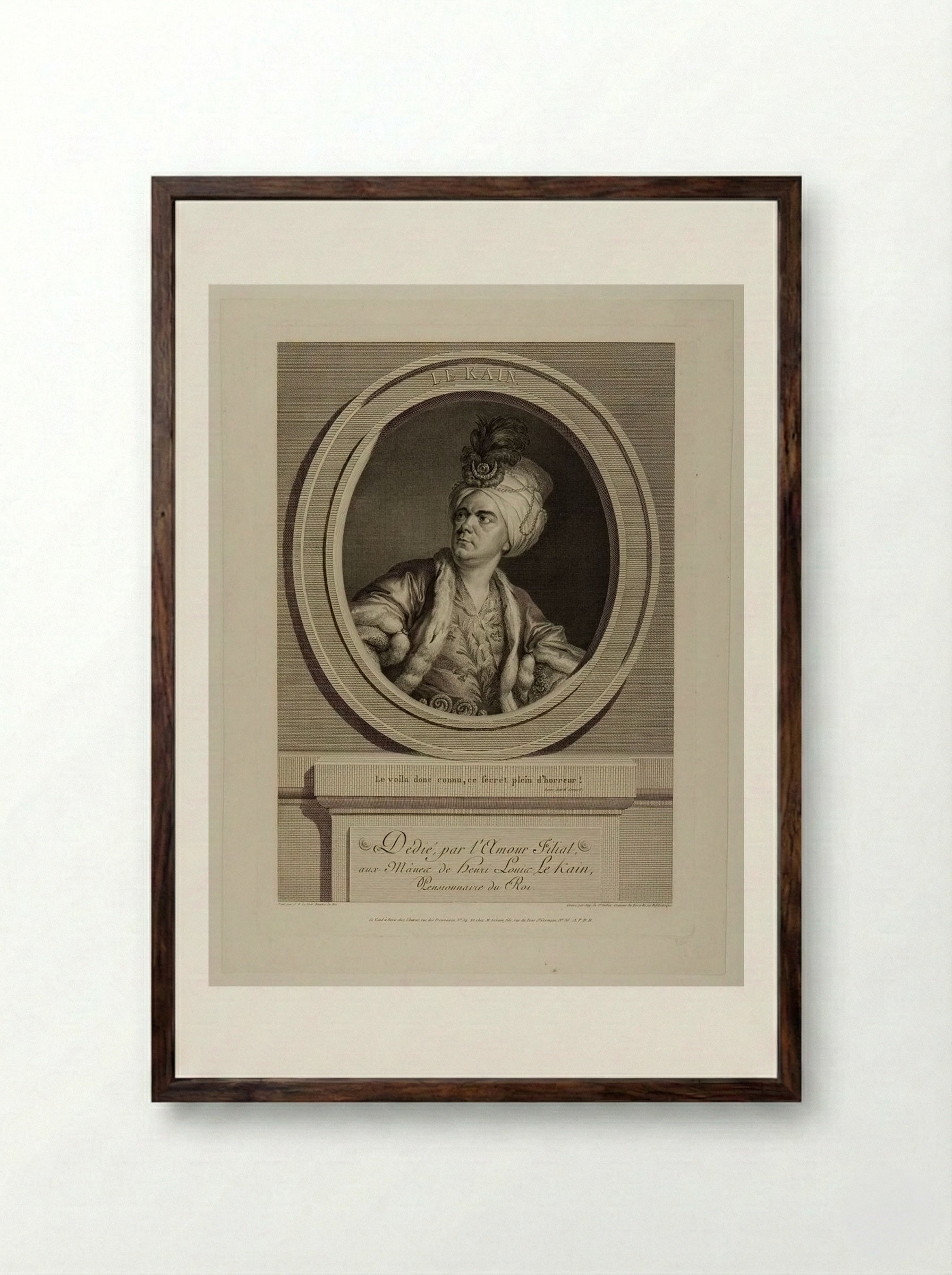 Henri Louis Lekain in character as a Turk - Augustin de Saint-Aubin - Framed Print Dark Wood