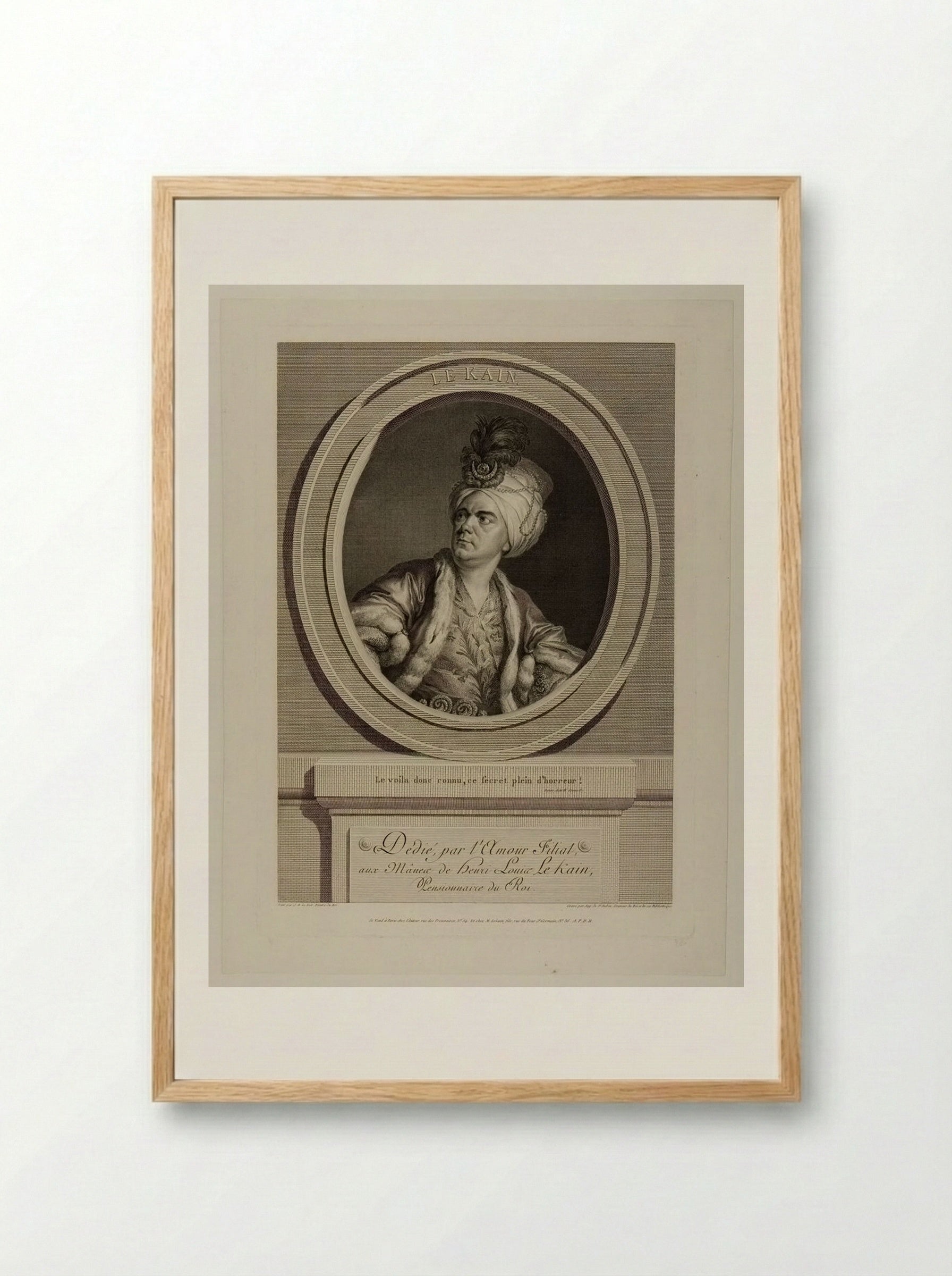 Henri Louis Lekain in character as a Turk - Augustin de Saint-Aubin - Framed Print Wood