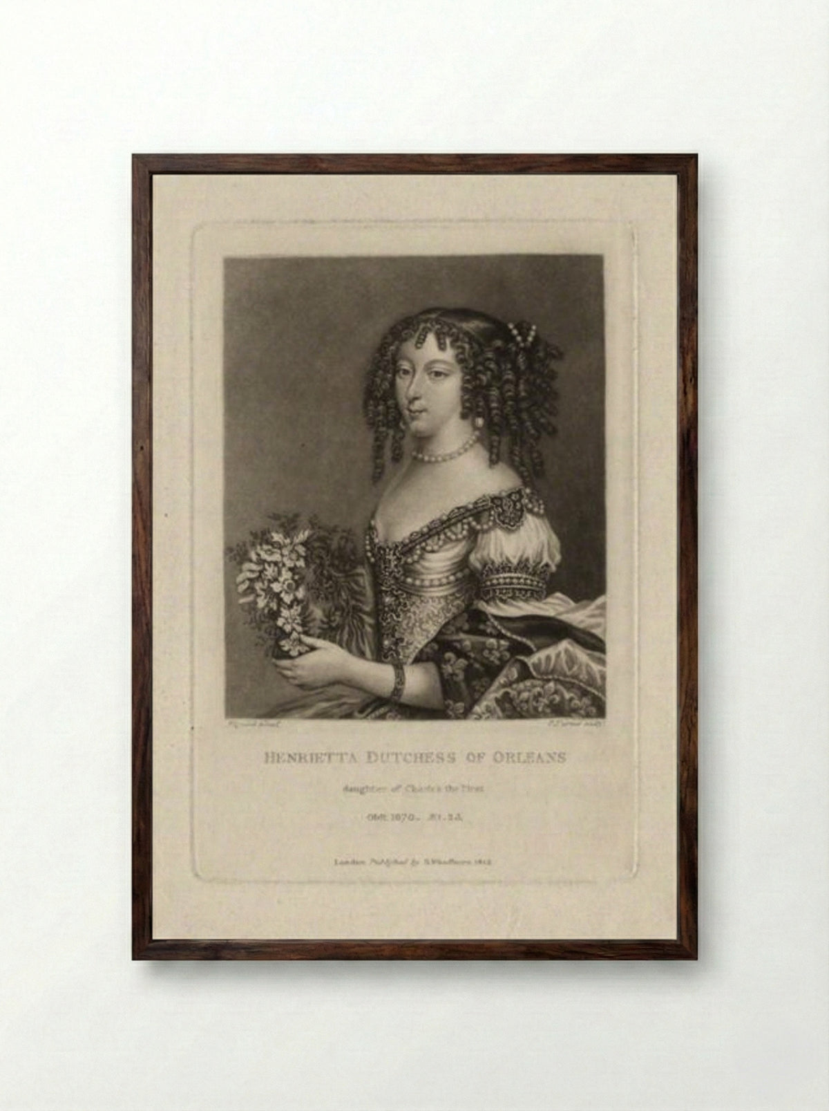 Henrietta Anne, Duchess of Orleans - Charles Turner - Framed Print Dark Wood