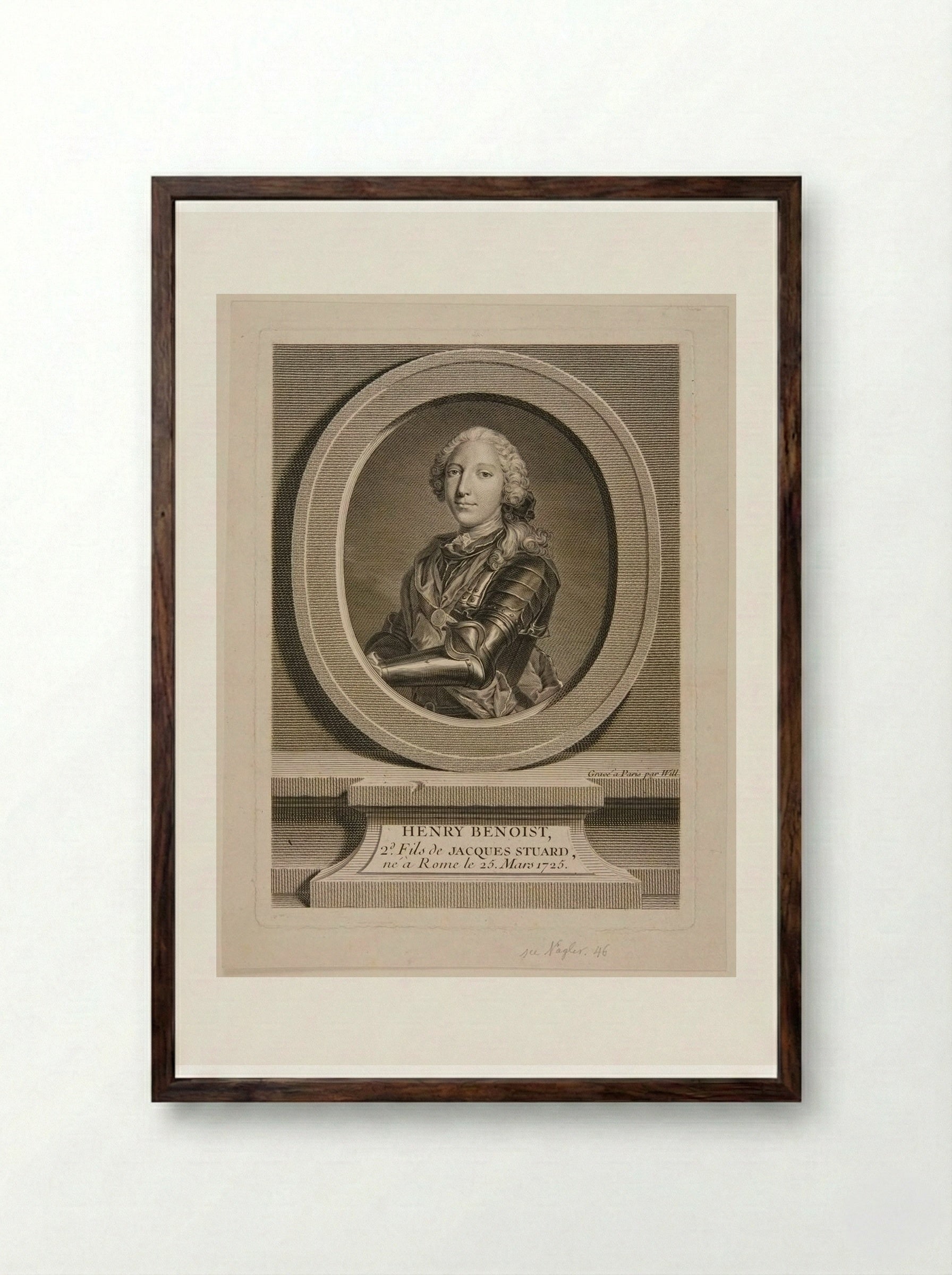Henry Benedict Stuart, Cardinal York - Johann Georg Wille - Framed Print Dark Wood