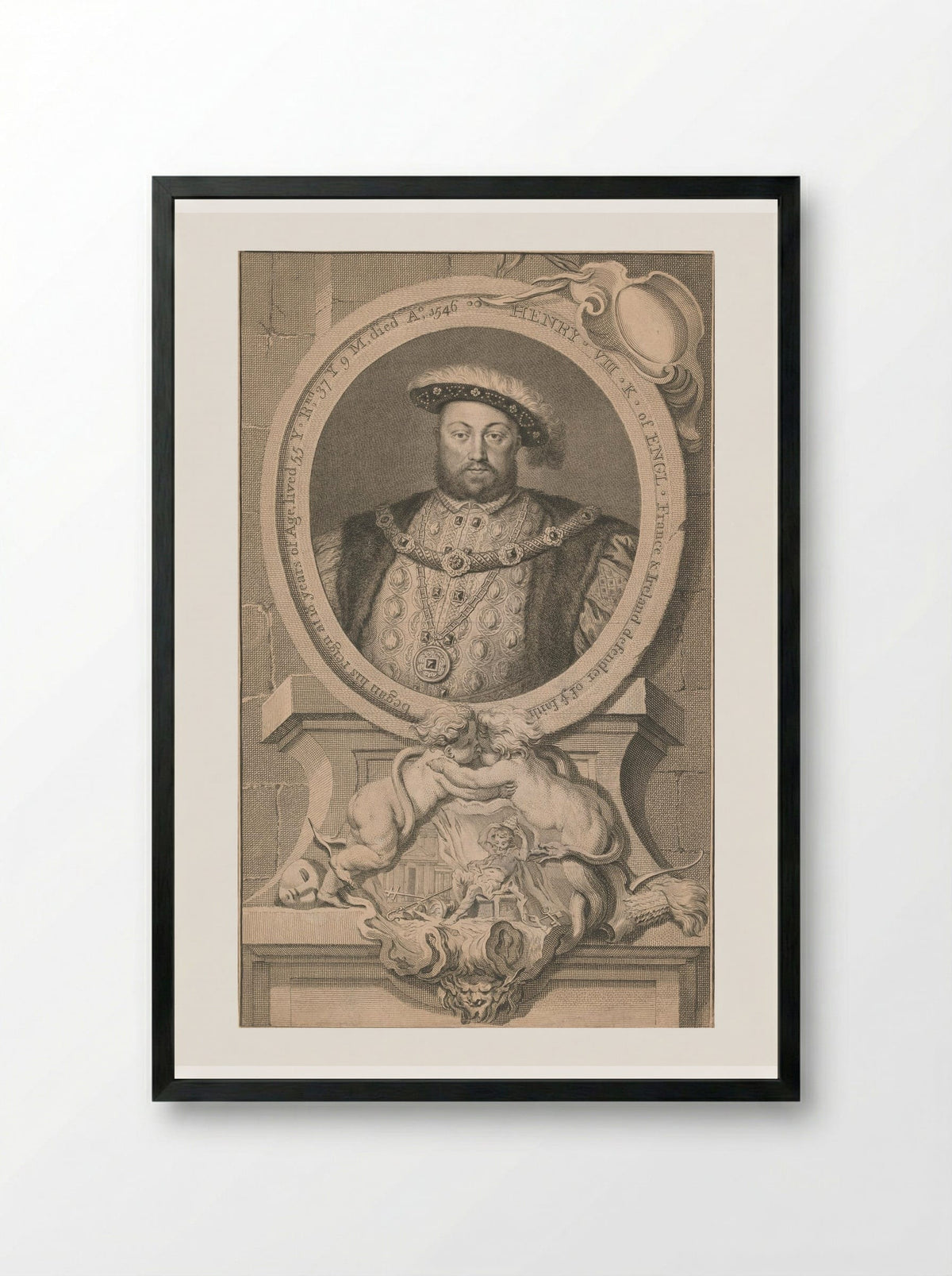 Henry VIII, King of England - Jacobus Houbraken - Framed Print Black
