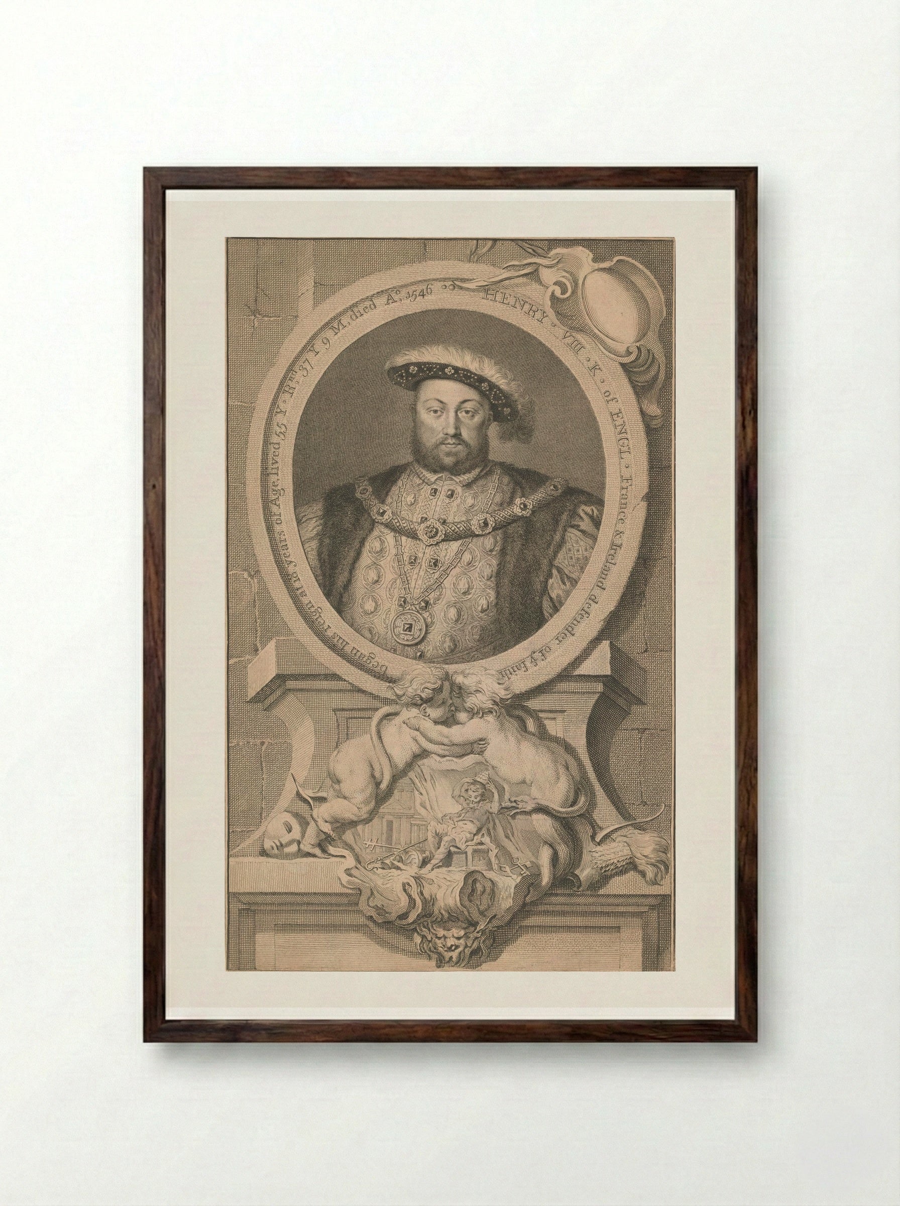 Henry VIII, King of England - Jacobus Houbraken - Framed Print Dark Wood