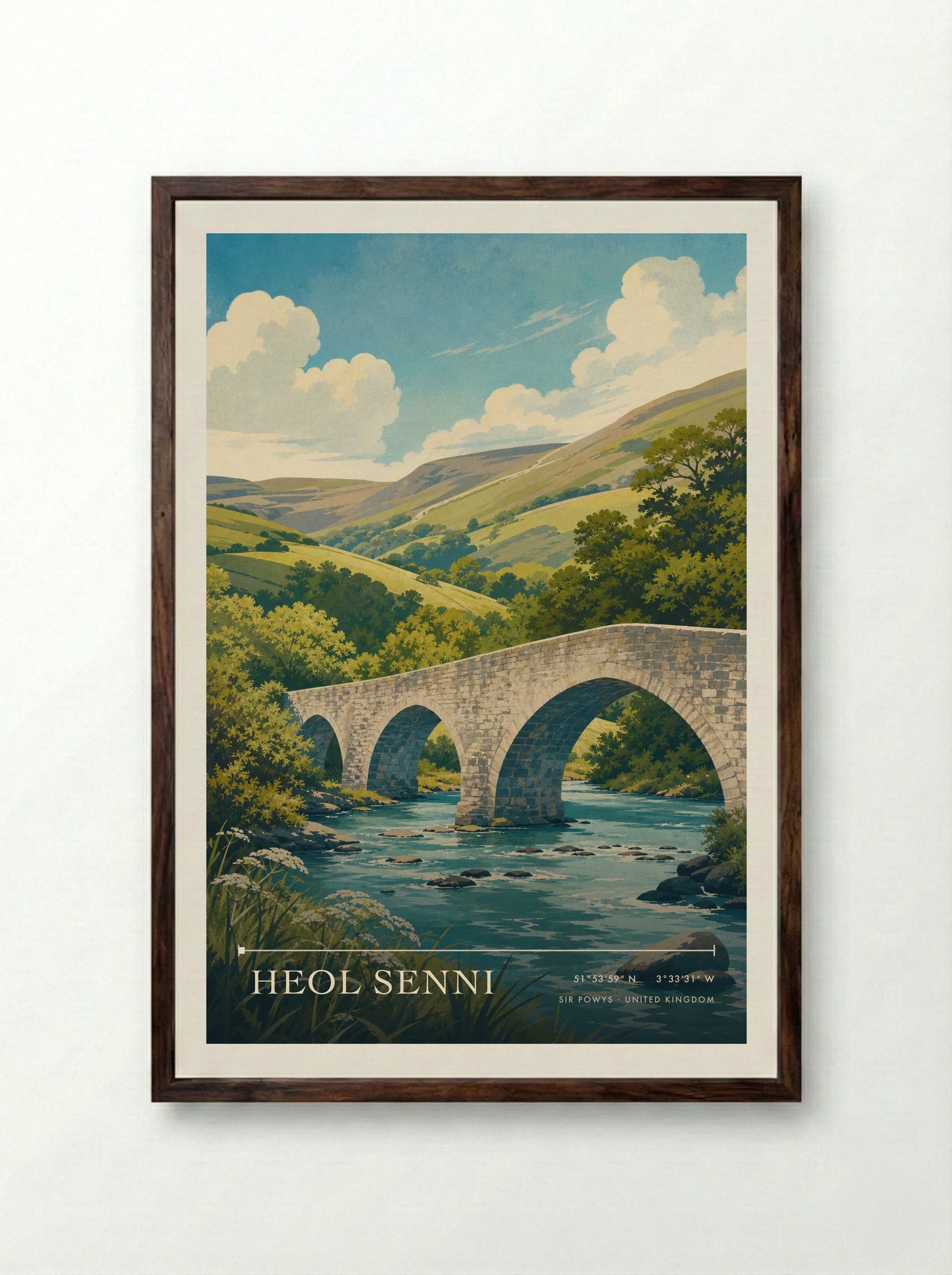 Heol Senni Sir Powys United Kingdom Travel Poster - Framed Print Dark Wood