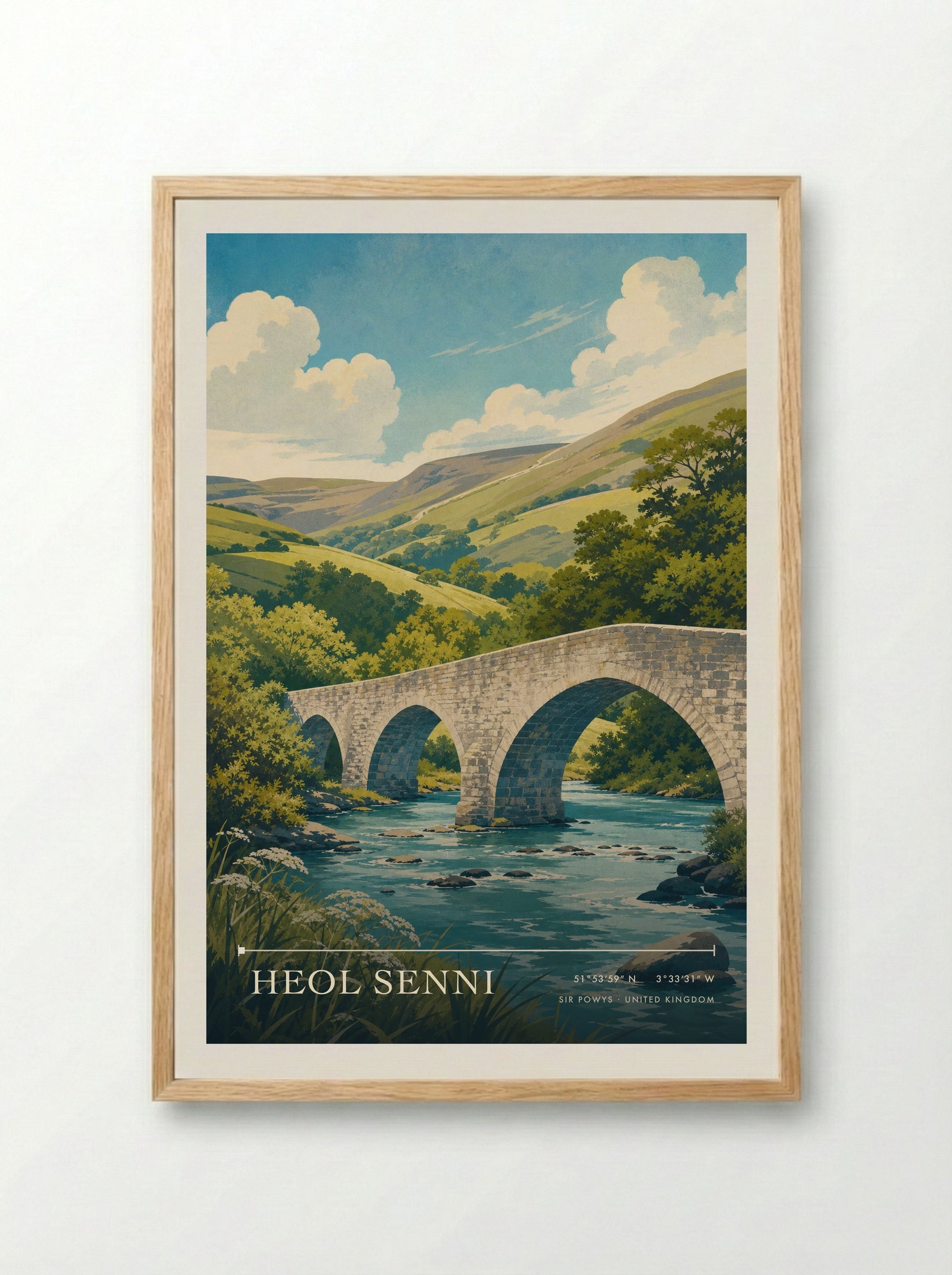 Heol Senni Sir Powys United Kingdom Travel Poster - Framed Print Wood