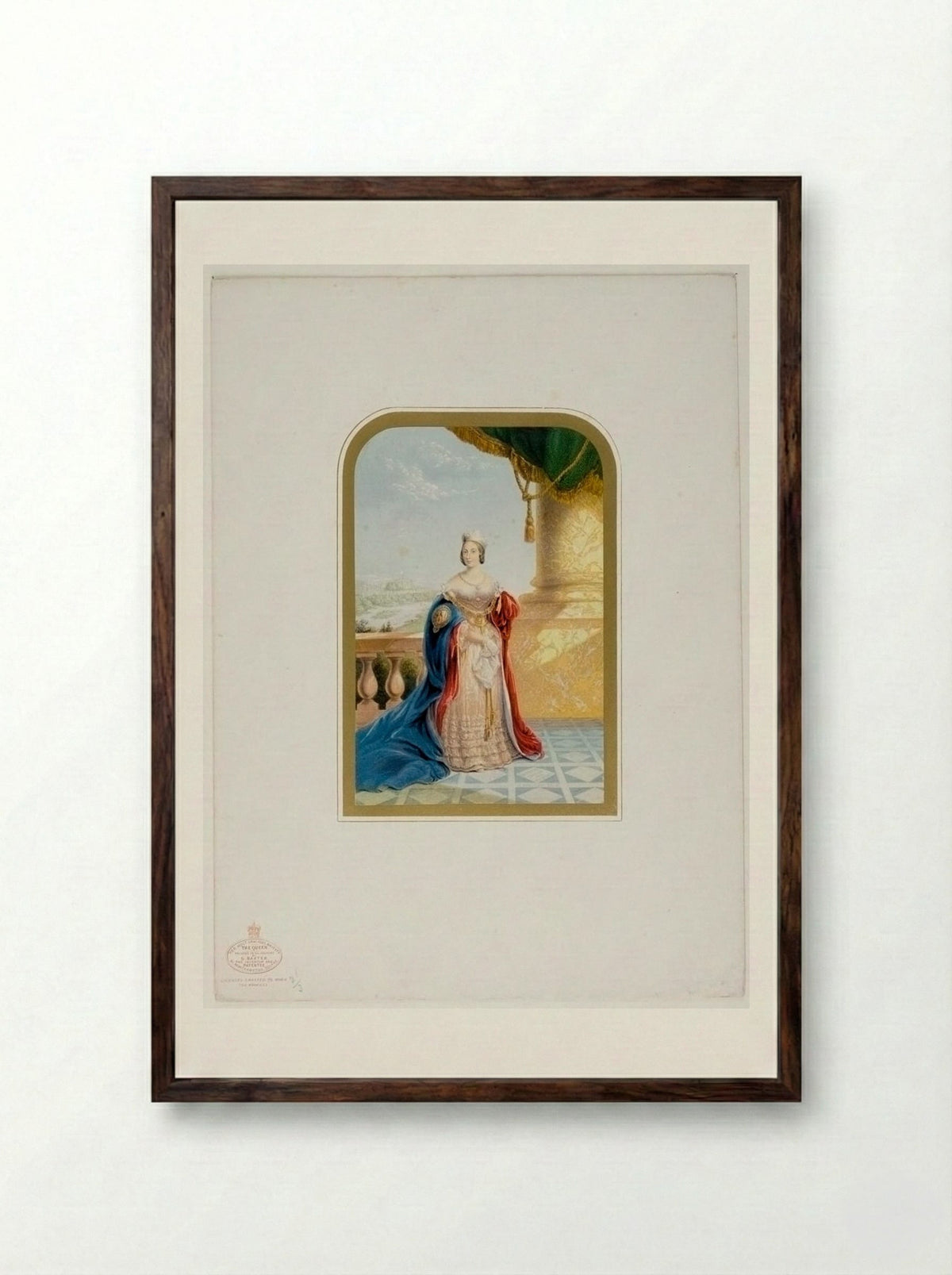 Her Most Gracious Majesty the Queen - George Baxter - Framed Print Dark Wood