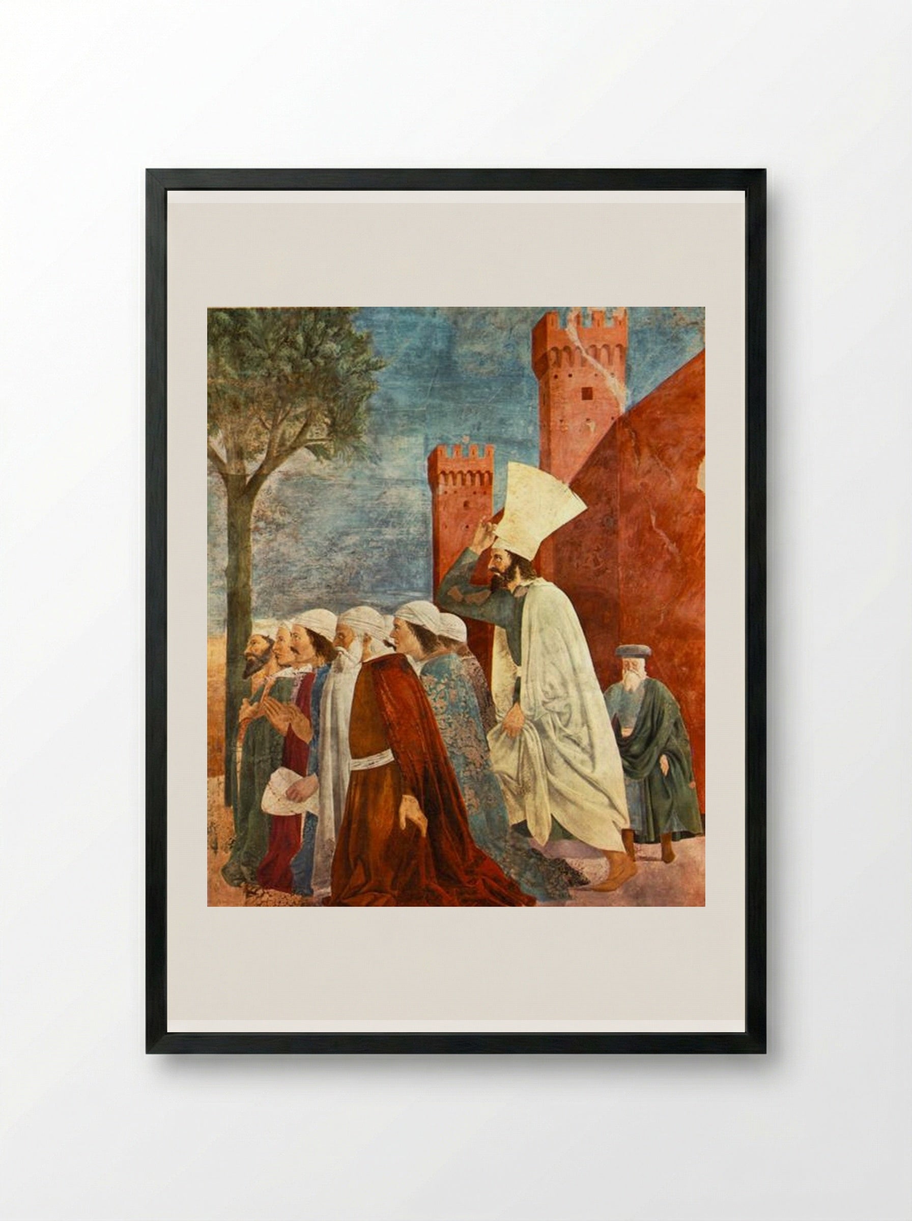 Heraclius Restores the Cross to Jerusalem - Piero della Francesca - Framed Print Black