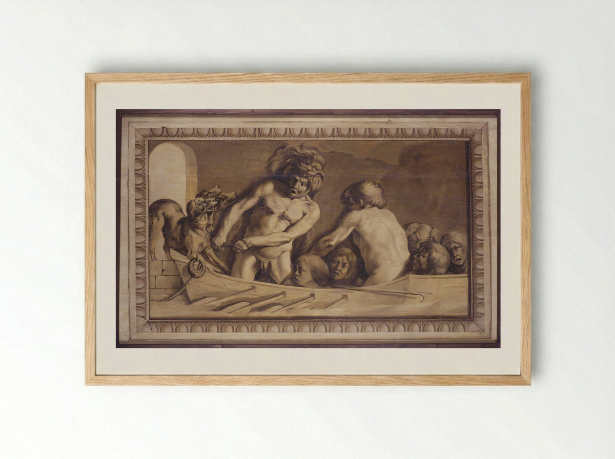 Hercules Bringing Cerberus from the Underworld - Jacob van Campen - Framed Print Wood