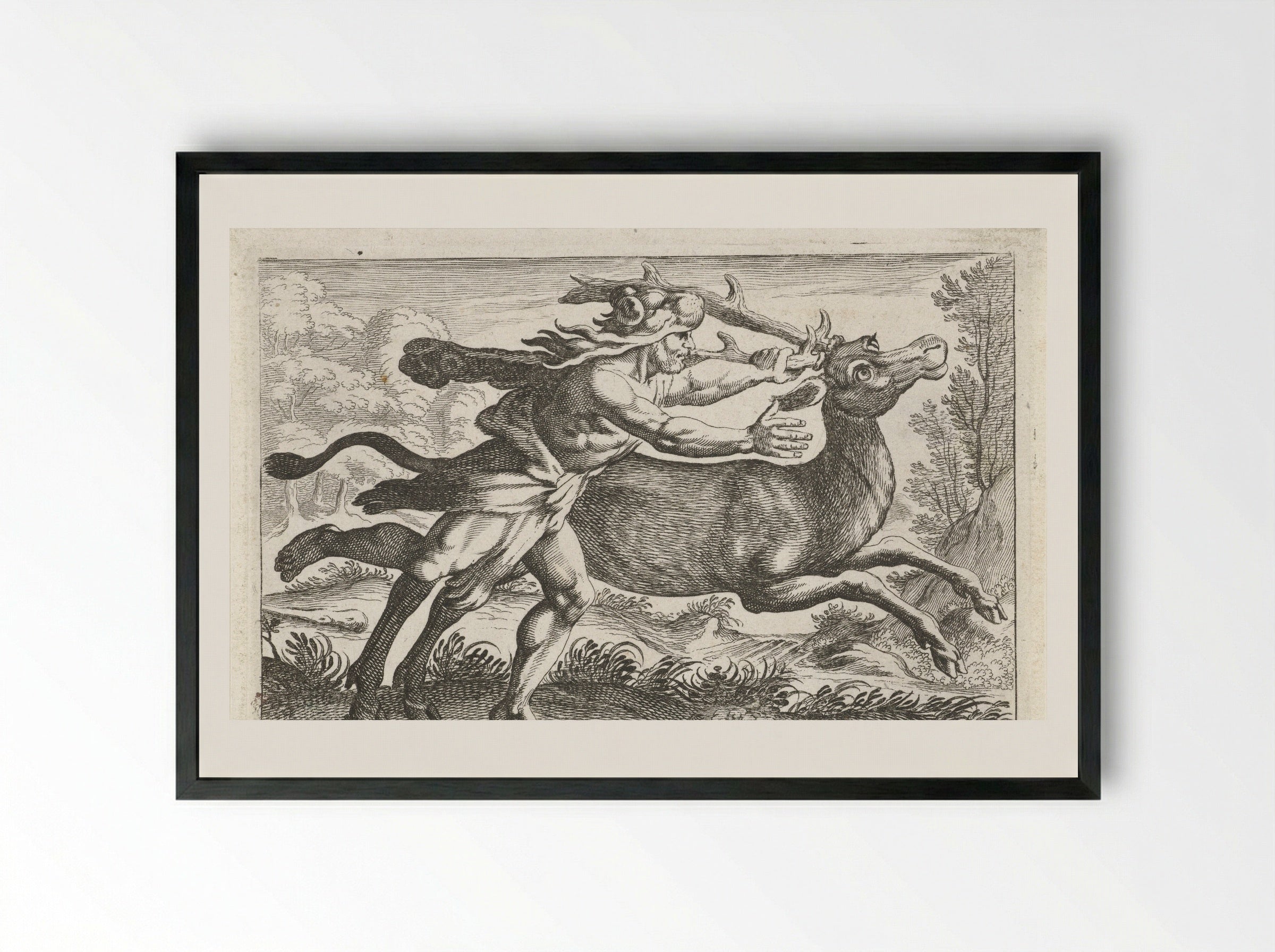 Hercules Capturing the Ceryneian Hind - Simon Frisius - Framed Print Black