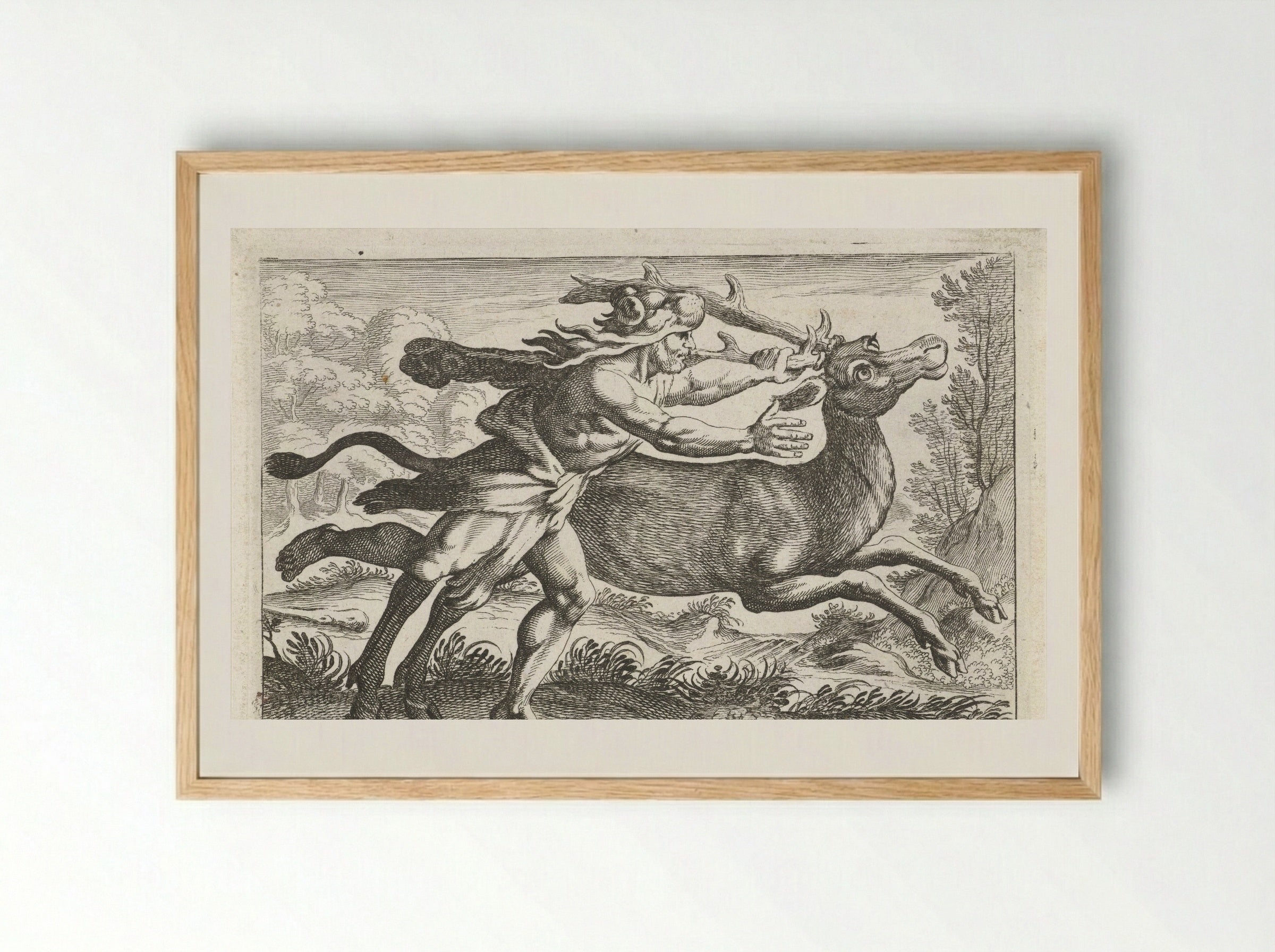 Hercules Capturing the Ceryneian Hind - Simon Frisius - Framed Print Wood