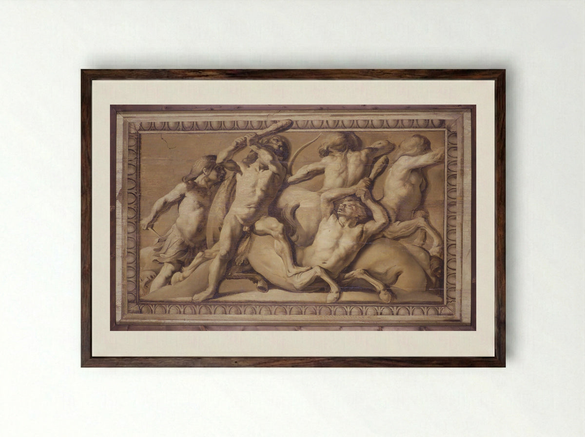 Hercules Defeating the Centaurs - Jacob van Campen - Framed Print Dark Wood