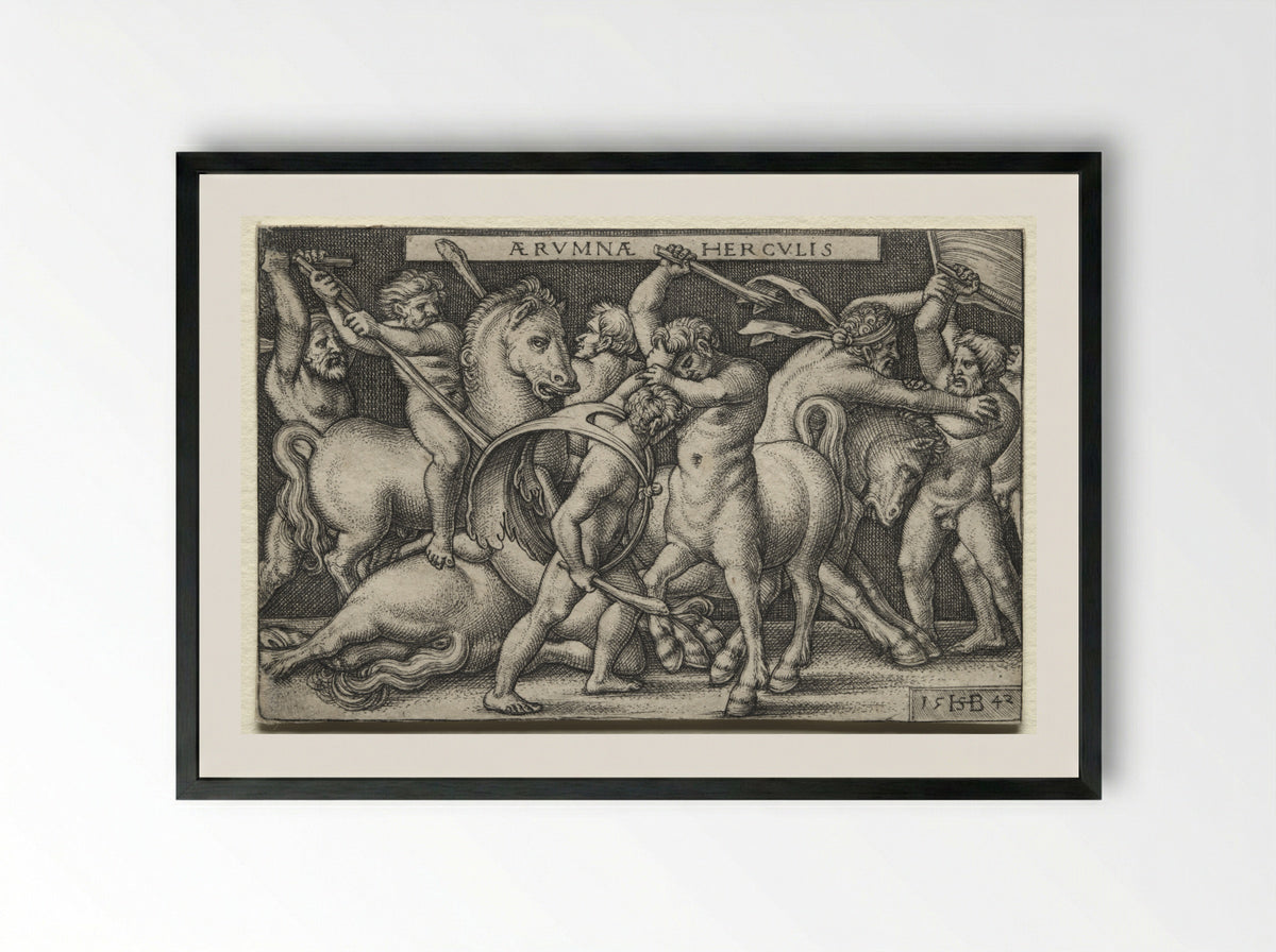 Hercules Defeats the Centaurs - Sebald Beham - Framed Print Black