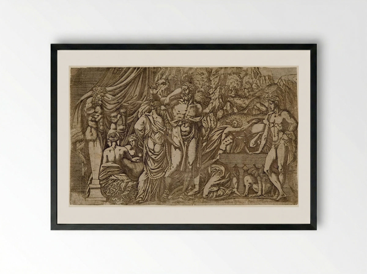 Hercules Dressed as a Woman by Omphale - Antonio Fantuzzi - Framed Print Black
