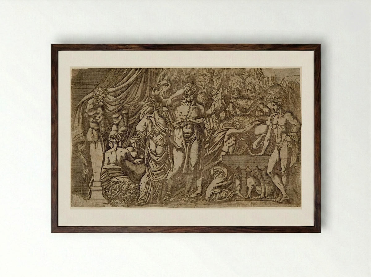 Hercules Dressed as a Woman by Omphale - Antonio Fantuzzi - Framed Print Dark Wood