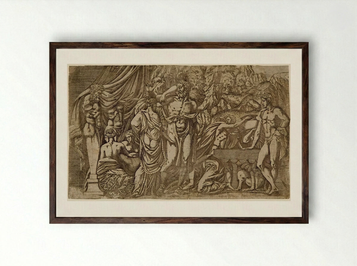Hercules Dressed as a Woman by Omphale - Antonio Fantuzzi - Framed Print Dark Wood