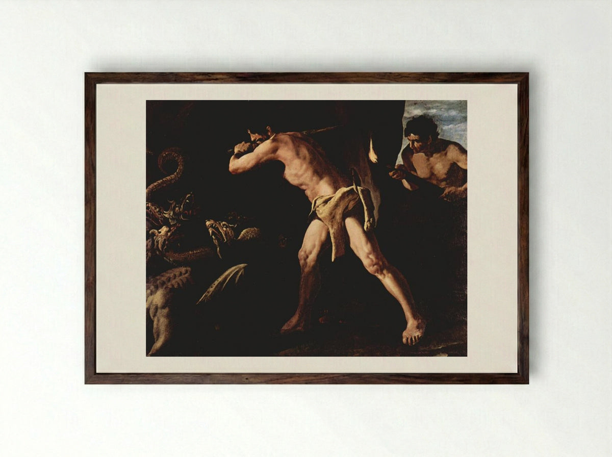 Hercules Fighting with the Lernaean Hydra - Francisco de Zurbarán - Framed Print Dark Wood