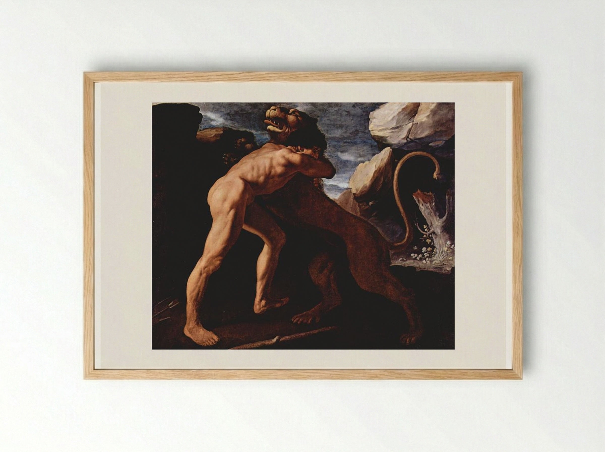 Hercules Fighting with the Nemean Lion - Francisco de Zurbarán - Framed Print Wood