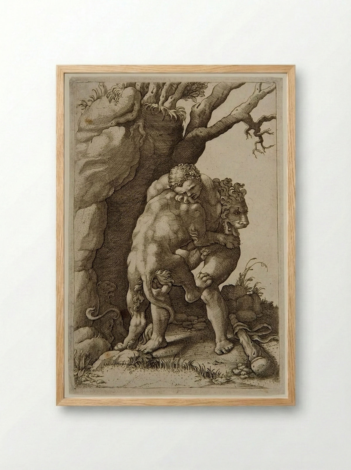 Hercules Killing the Nemean Lion - Adamo Sculptore - Framed Print Wood