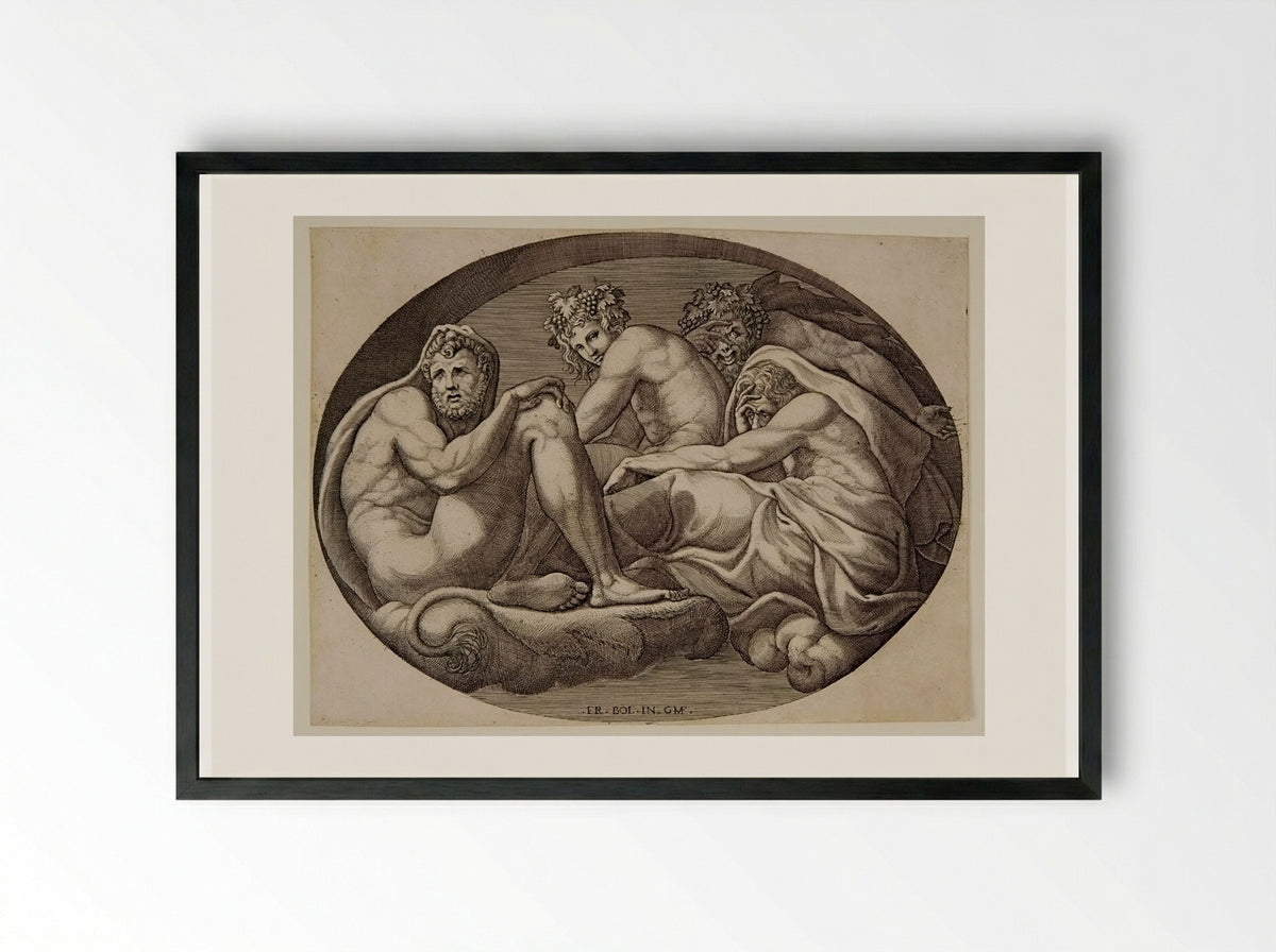 Hercules, Pan, and Bacchus - Giorgio Ghisi - Framed Print Black
