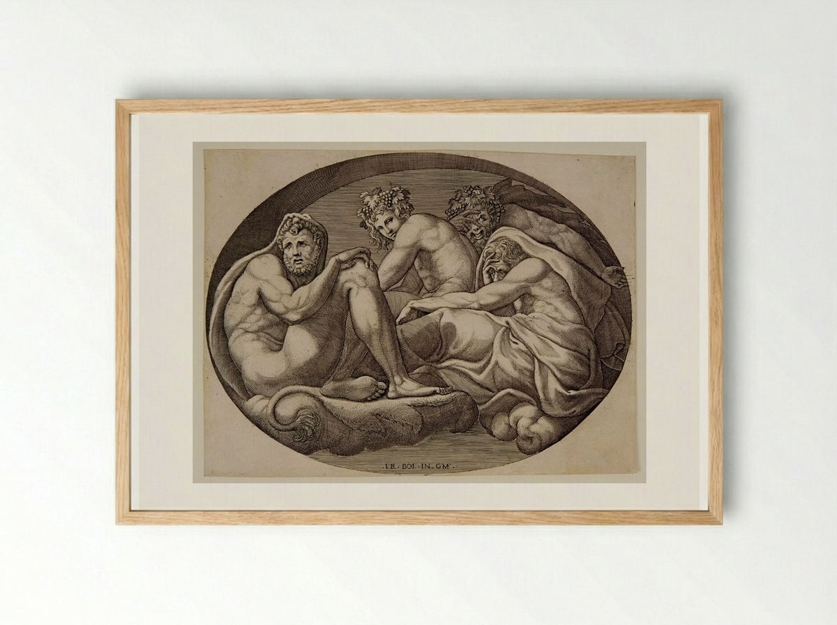 Hercules, Pan, and Bacchus - Giorgio Ghisi - Framed Print Wood