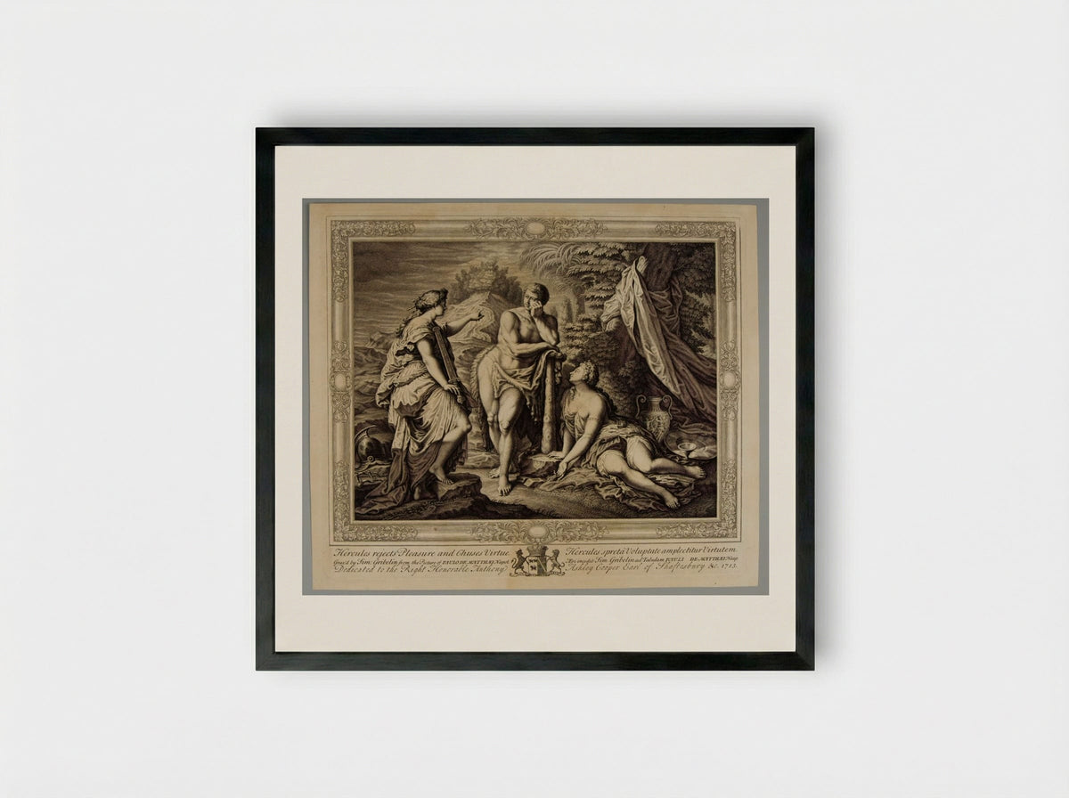 Hercules Rejects Pleasure and Chooses Virtue - Simon Gribelin - Framed Print Black