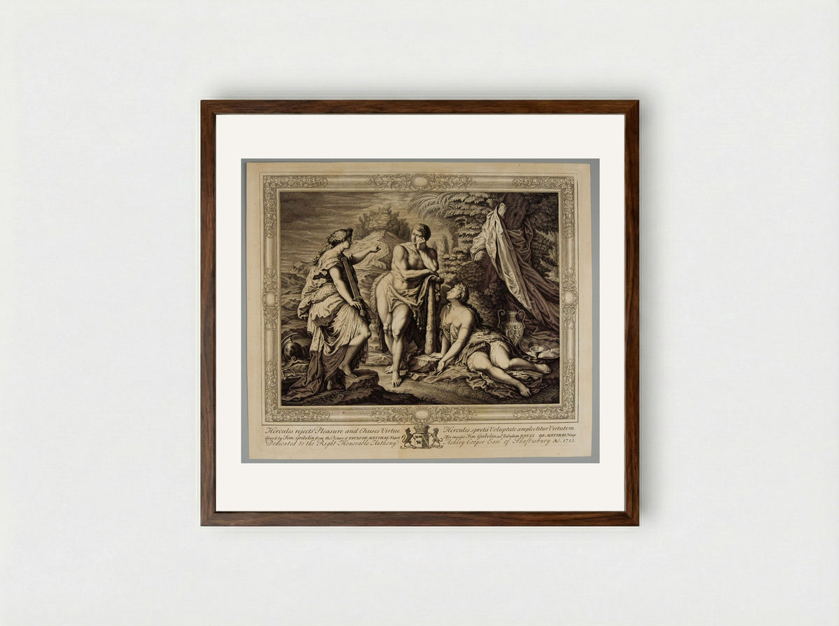 Hercules Rejects Pleasure and Chooses Virtue - Simon Gribelin - Framed Print Dark Wood