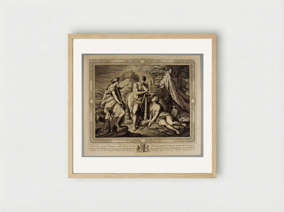 Hercules Rejects Pleasure and Chooses Virtue - Simon Gribelin - Framed Print Wood