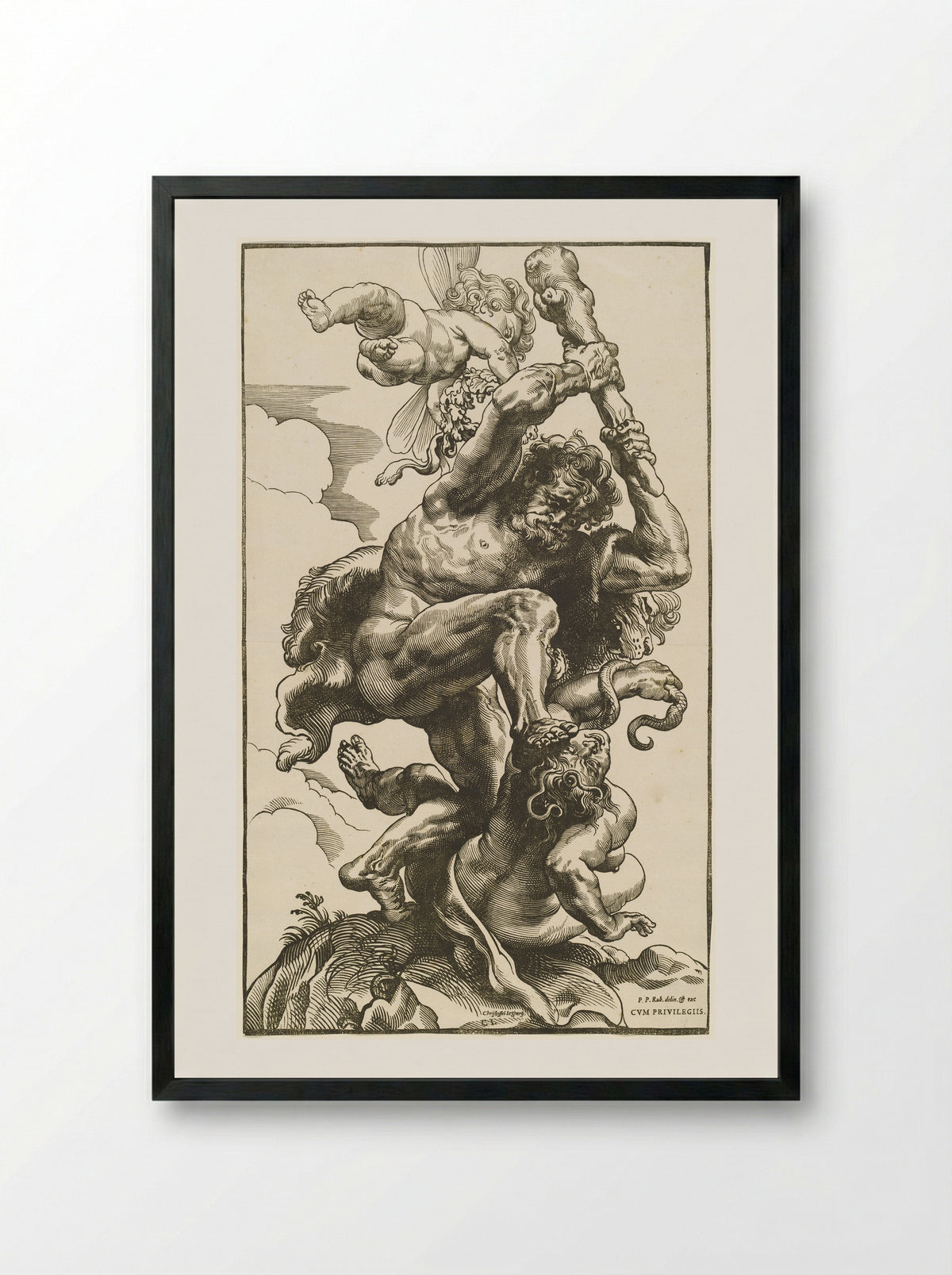 Hercules Slaying Discord - Christoffel Jegher - Framed Print Black