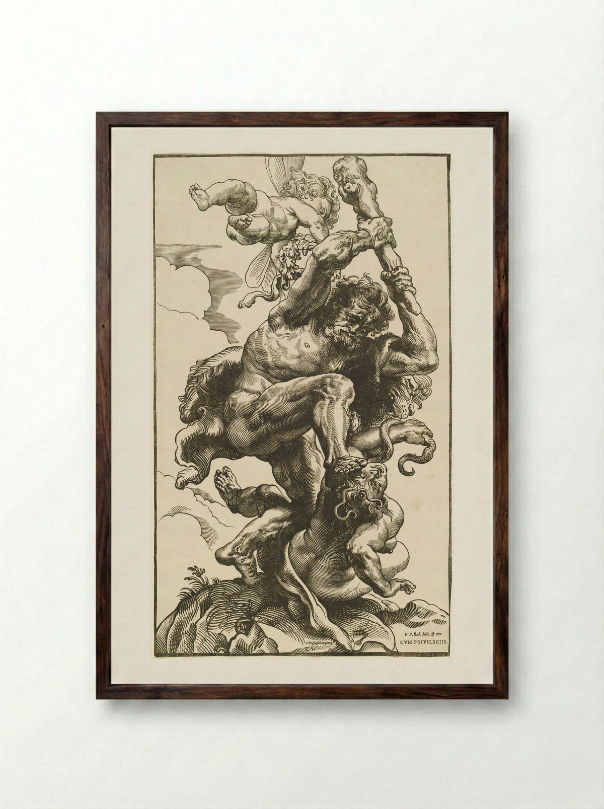 Hercules Slaying Discord - Christoffel Jegher - Framed Print Dark Wood