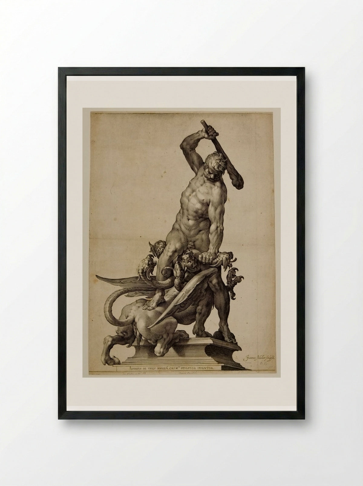 Hercules Slaying the Lernean Hydra - Jan Harmensz. Muller - Framed Print Black