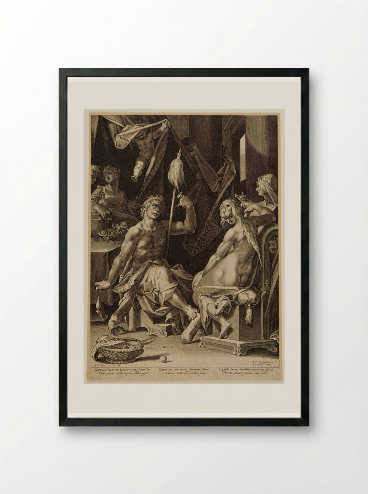 Hercules Spinning and Omphale - Aegidius Sadeler II - Framed Print Black