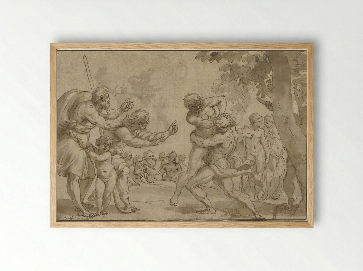 Hercules and Antaeus - Domenico Piola - Framed Print Wood