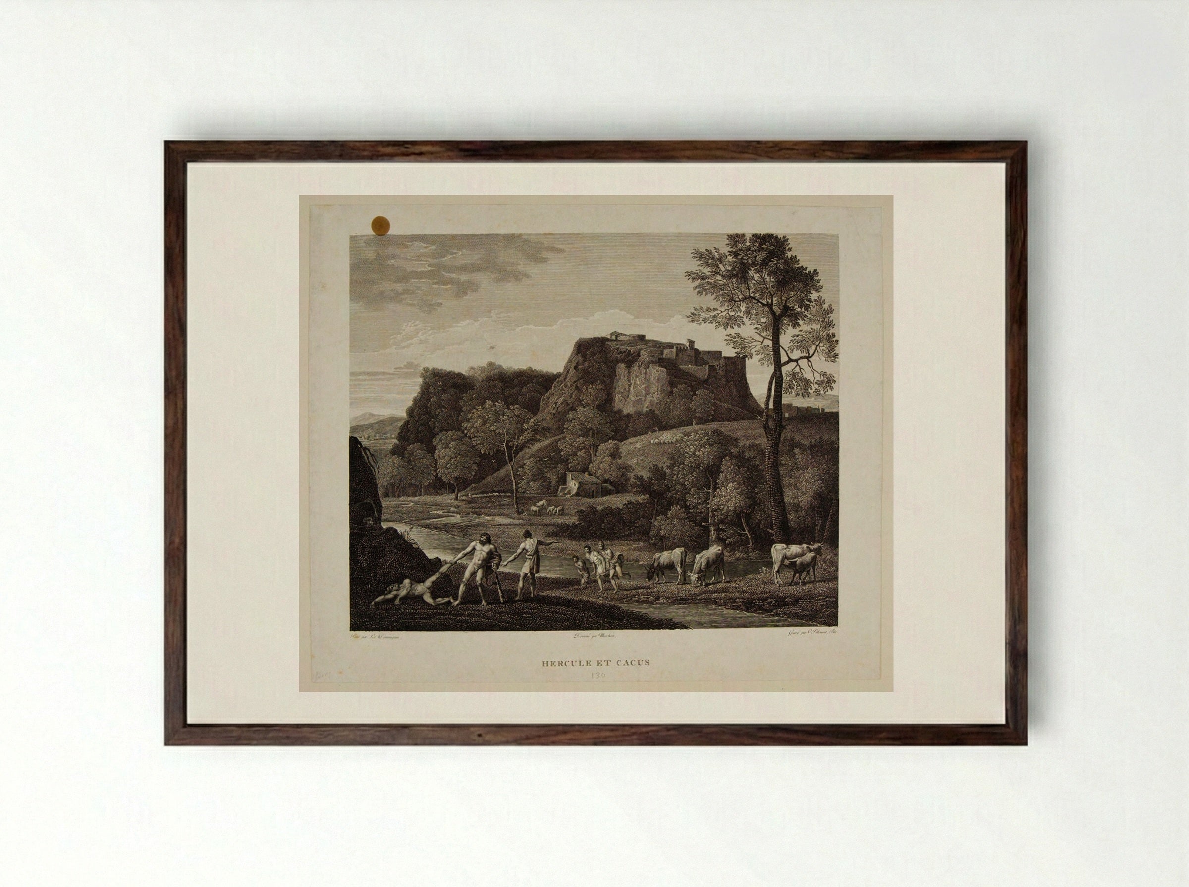 Hercules and Cacus - Victor Pillement - Framed Print Dark Wood