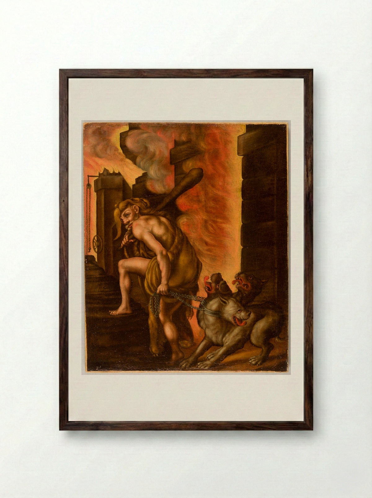 Hercules and Cerberus - Philipp Uffenbach - Framed Print Dark Wood