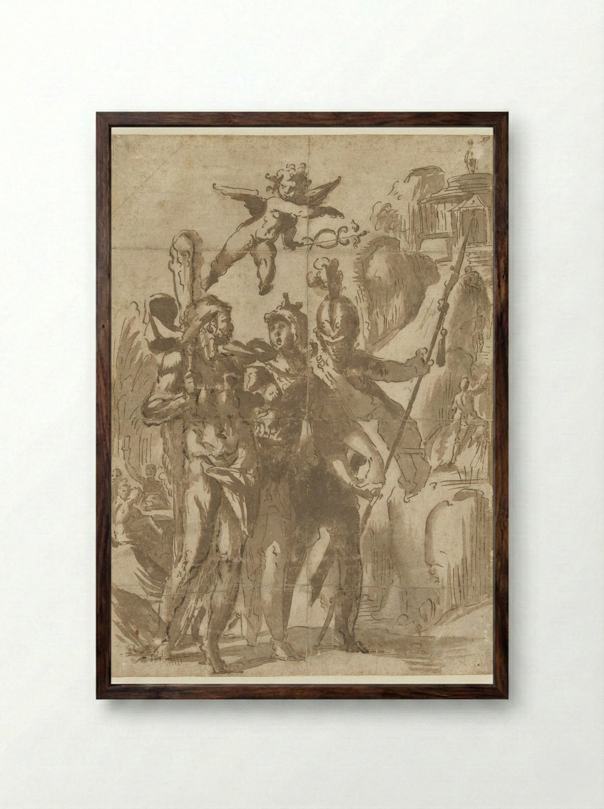 Hercules and Scipio Led by Minerva to the Path of Virtue - Bartholomeus Spranger - Framed Print Dark Wood