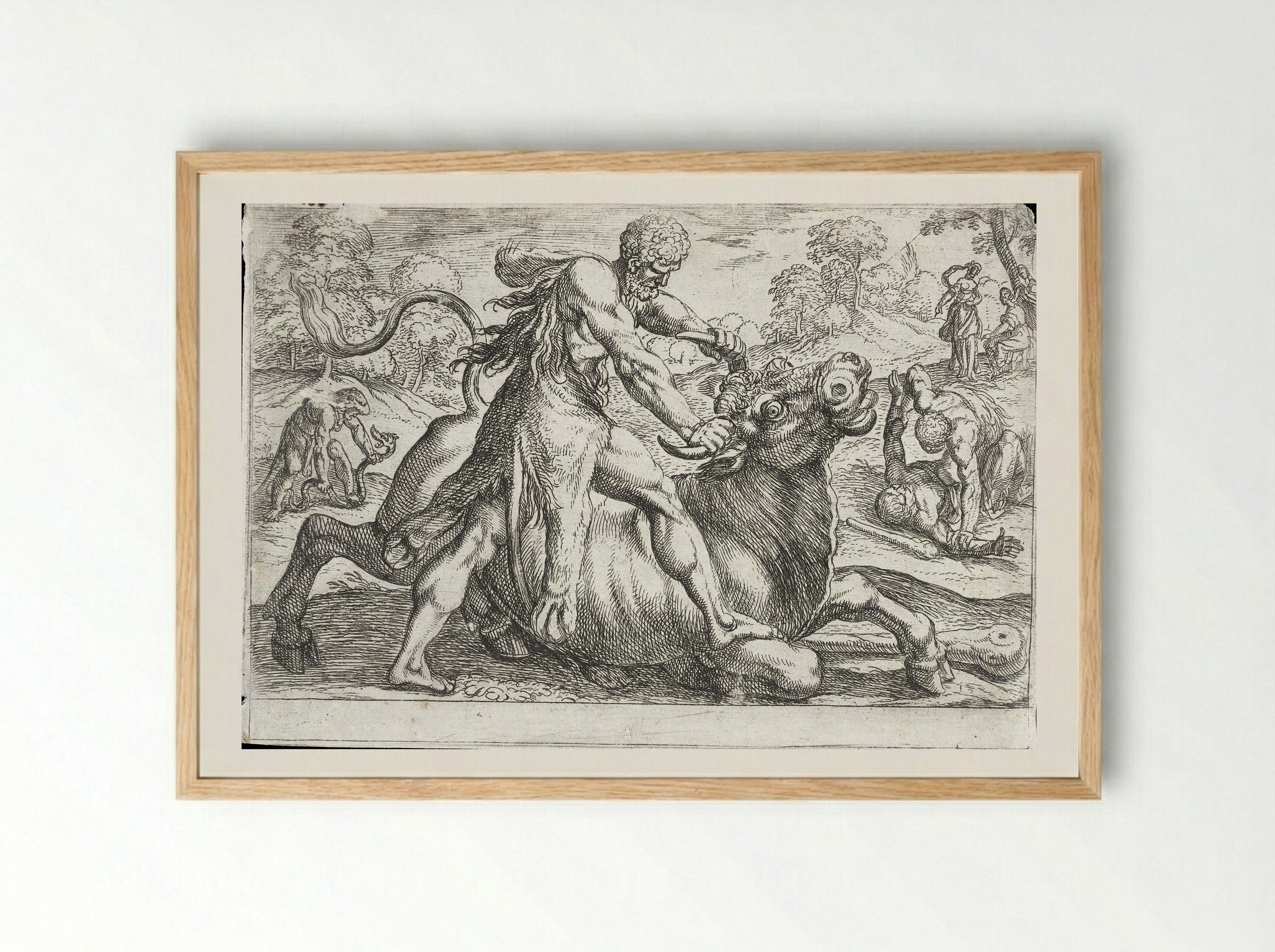 Hercules and the Bull of Poseidon - Antonio Tempesta - Framed Print Wood