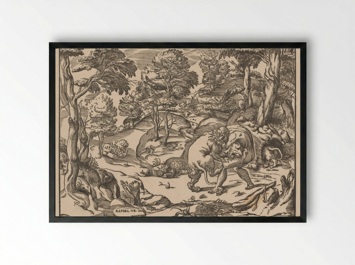 Hercules and the Nemean Lion - Nicolò Boldrini - Framed Print Black