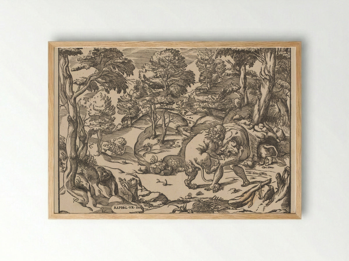 Hercules and the Nemean Lion - Nicolò Boldrini - Framed Print Wood