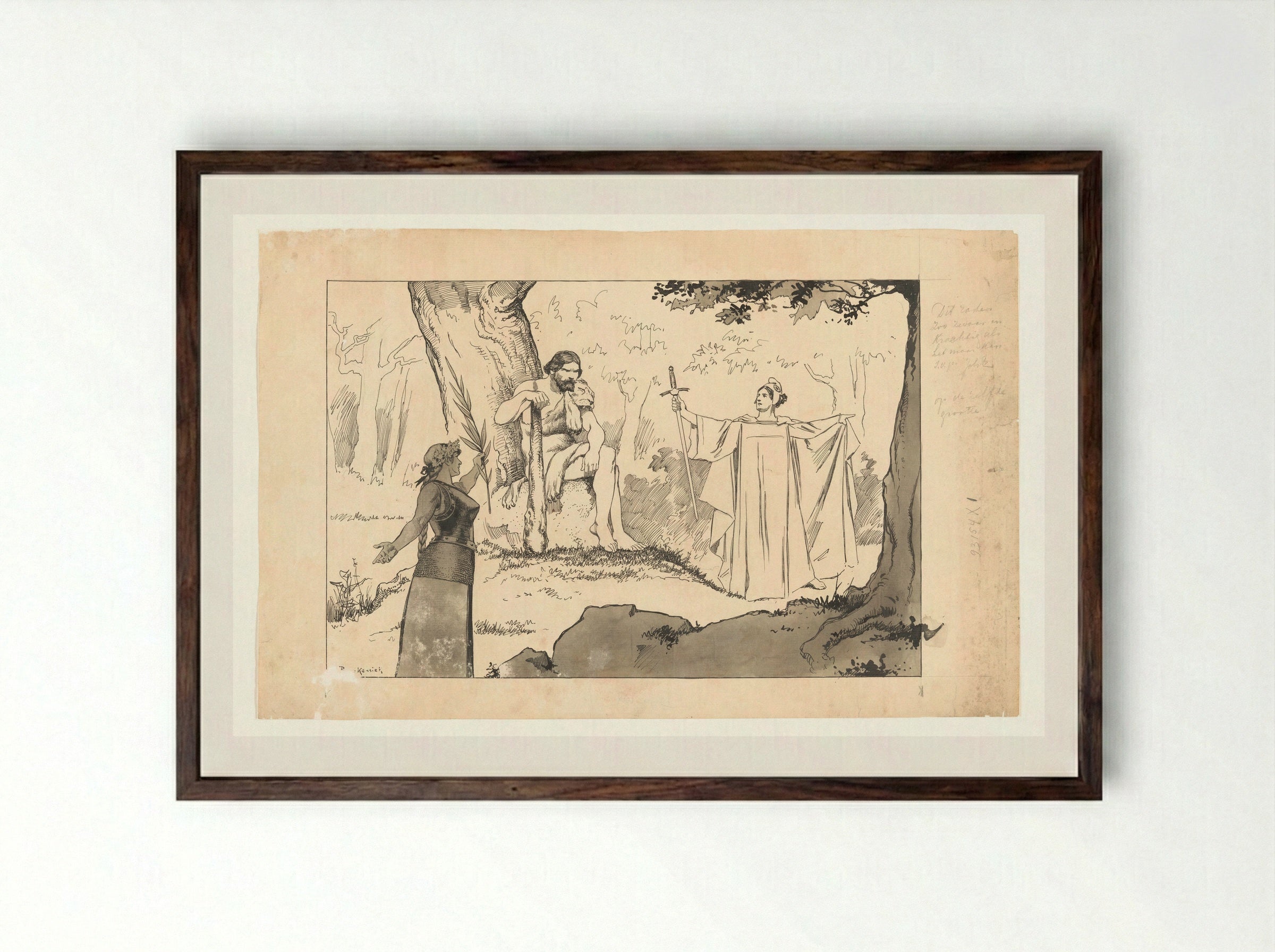 Hercules at the Crossroads - Johan Braakensiek - Framed Print Dark Wood