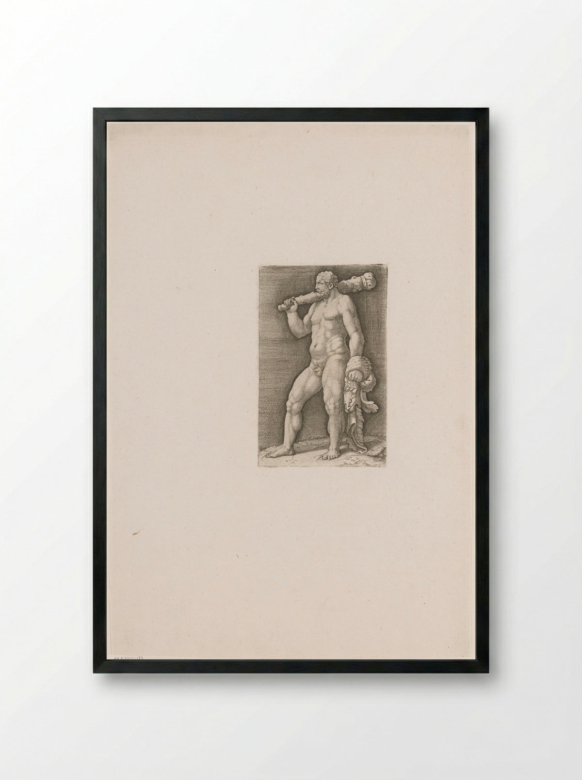 Hercules with Club and Lion Skin - Adamo Scultori - Framed Print Black