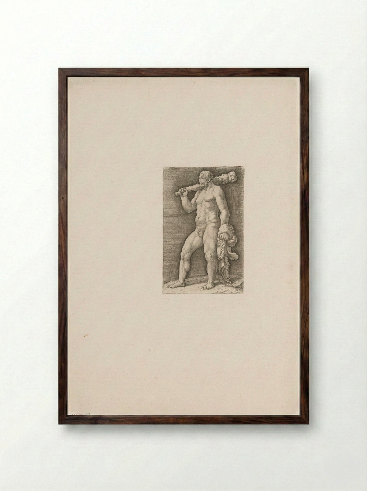 Hercules with Club and Lion Skin - Adamo Scultori - Framed Print Dark Wood