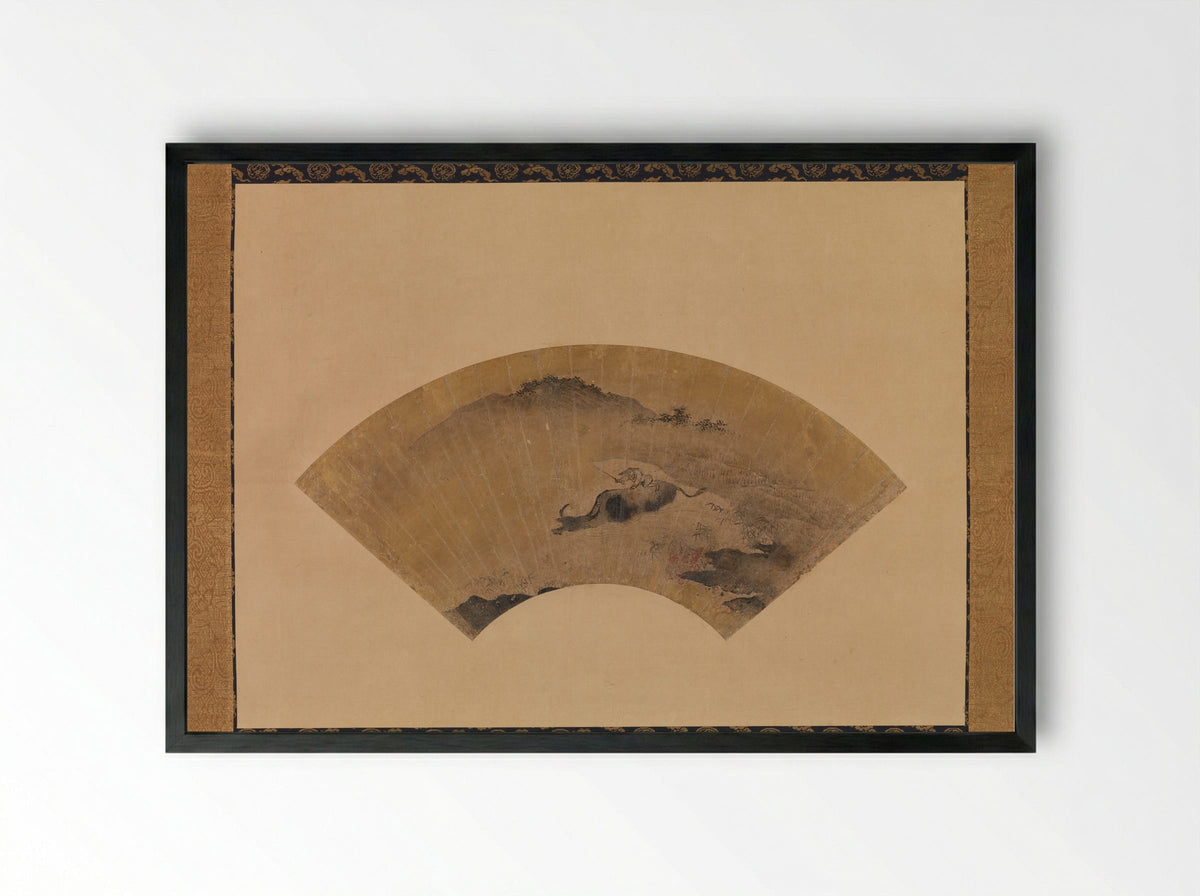 Herd Boy with Ox - Kano Masanobu - Framed Print Black