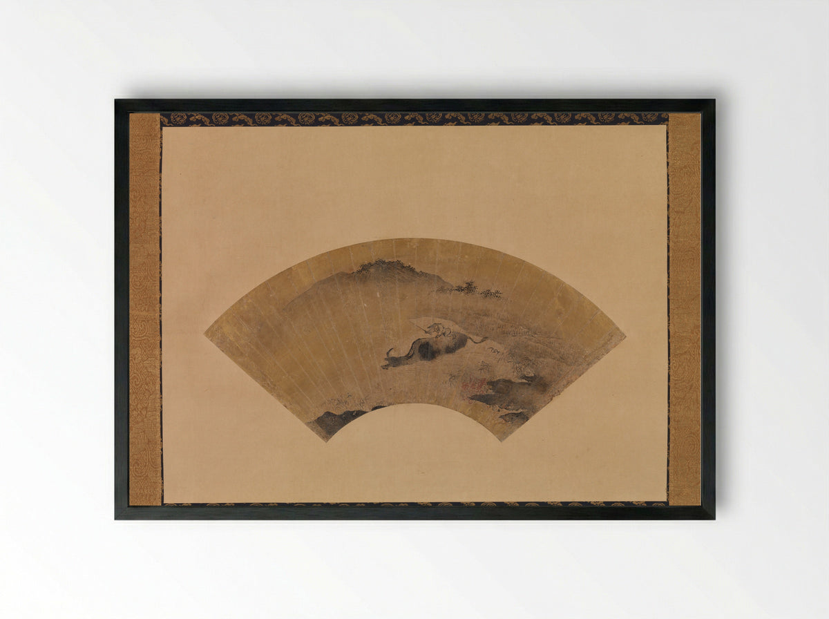 Herd Boy with Ox - Kano Masanobu - Framed Print Black