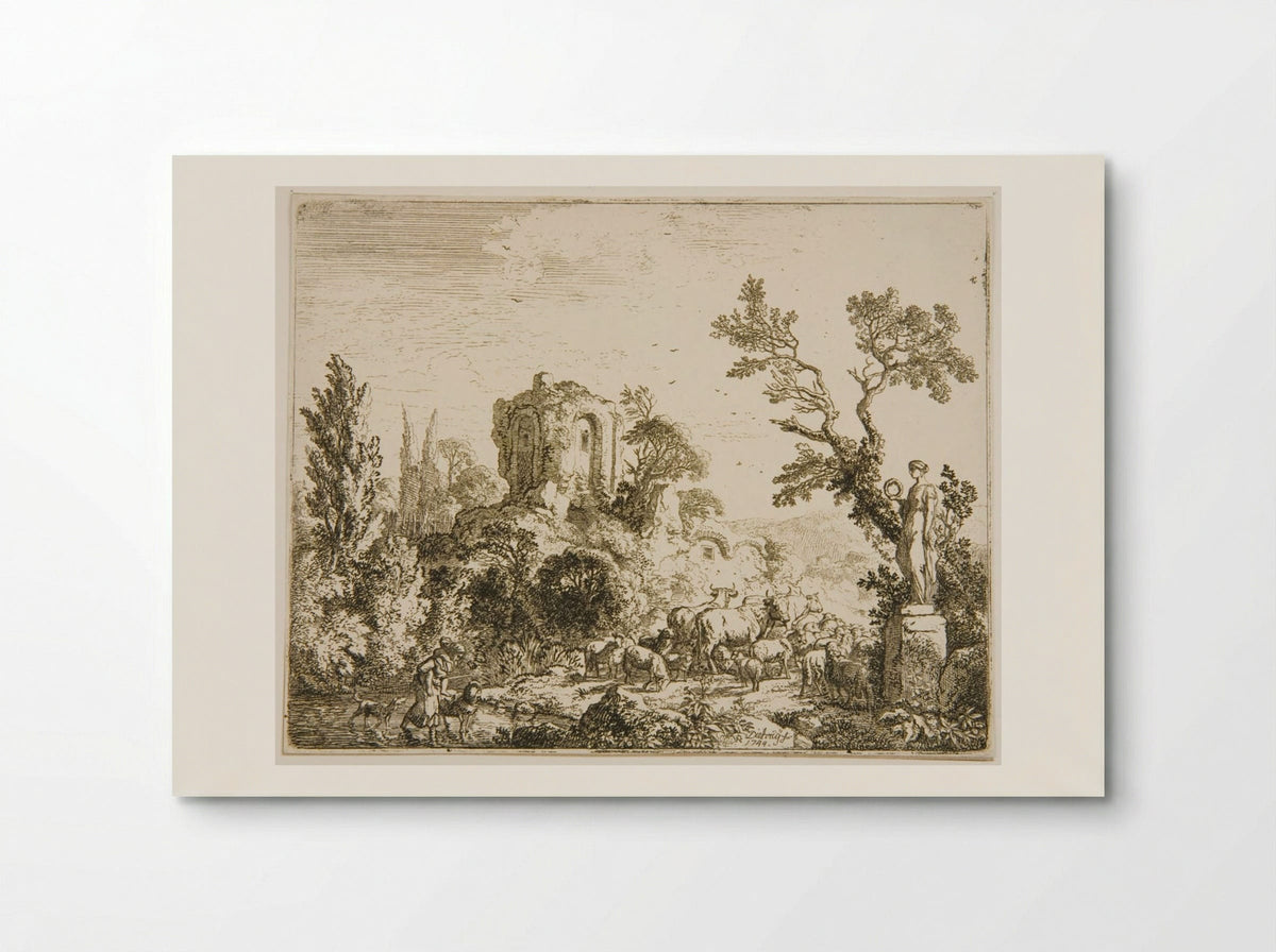 Herd by Statue of Flora - Christian Wilhelm Ernst Dietrich - Poster