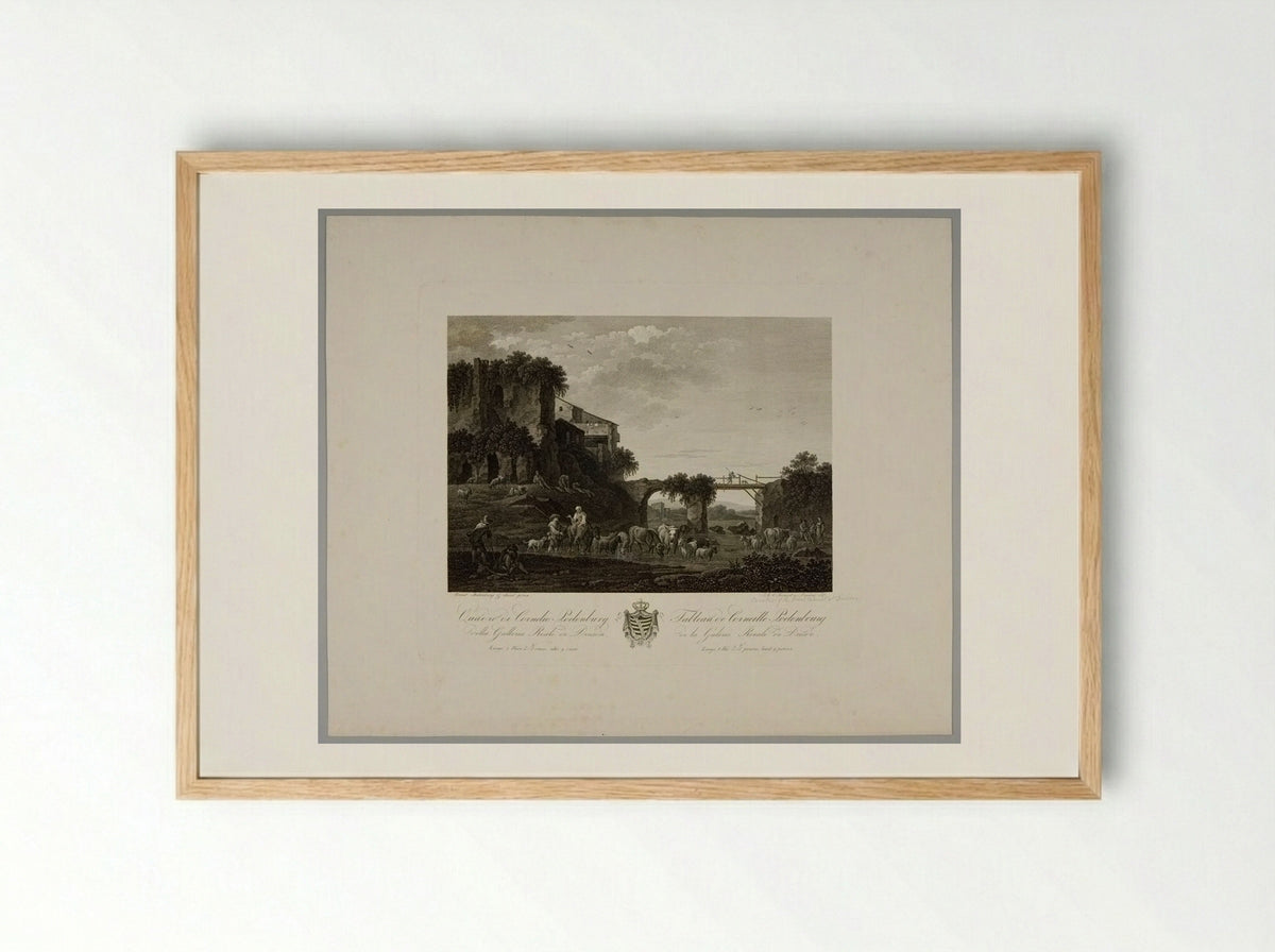 Herd of Cattle in a Stream - Johann Gottlieb Abraham Frenzel - Framed Print Wood