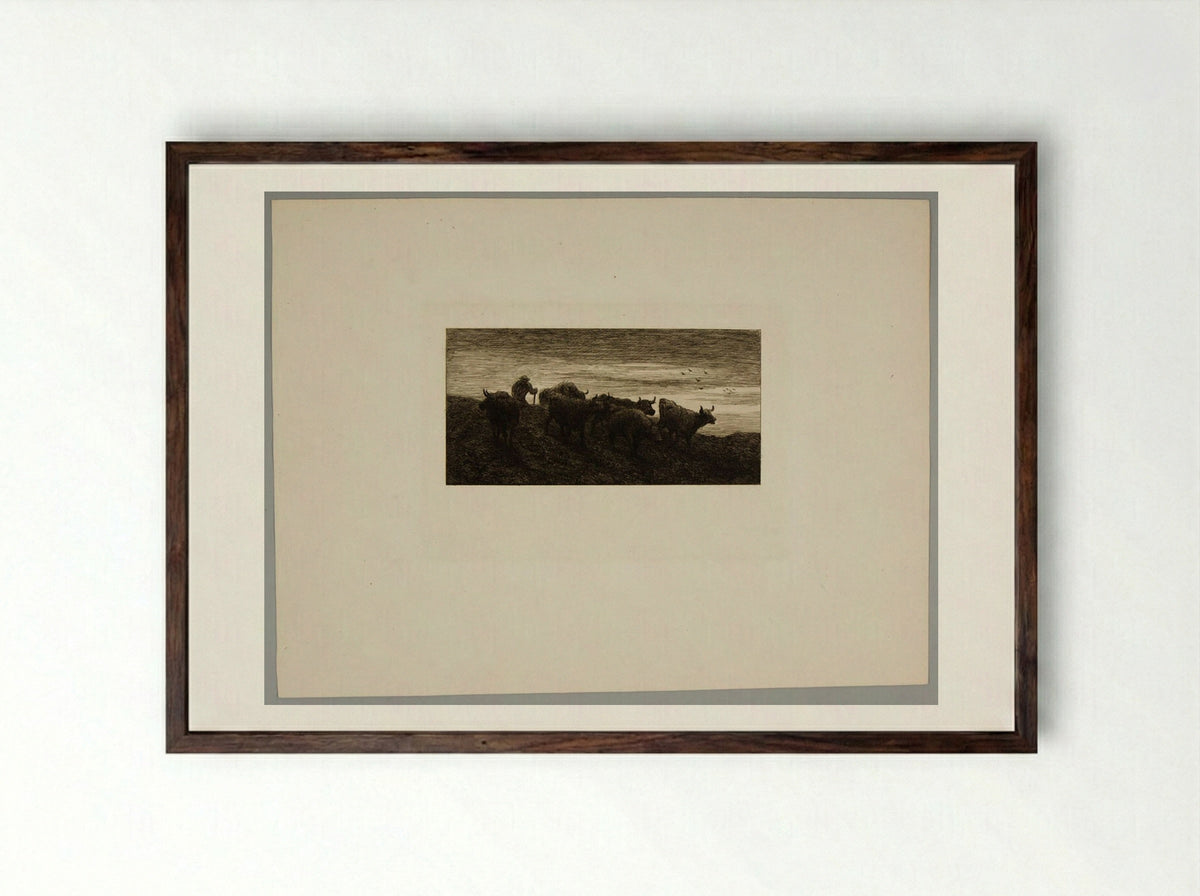 Herd of Cows - Charles-Émile Jacque - Framed Print Dark Wood